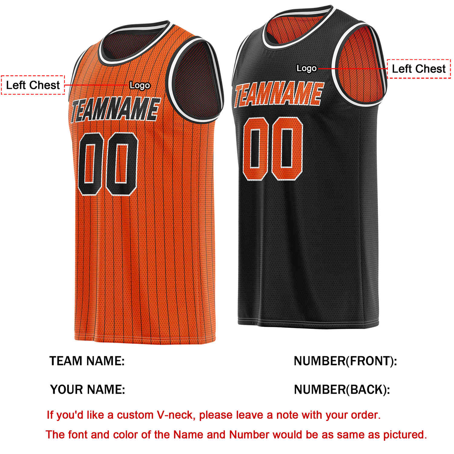 Custom Reversible Orange Black Striped Mesh Basketball Jersey | Team & Player Name - Vosoli