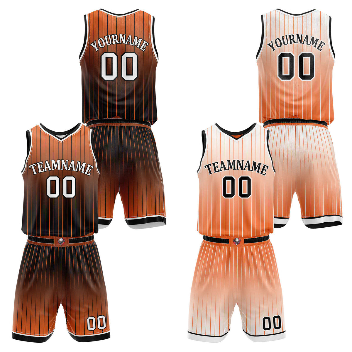 Custom Reversible Orange Black White Striped Basketball Uniform Set | Team &amp; Player Name - Vosoli