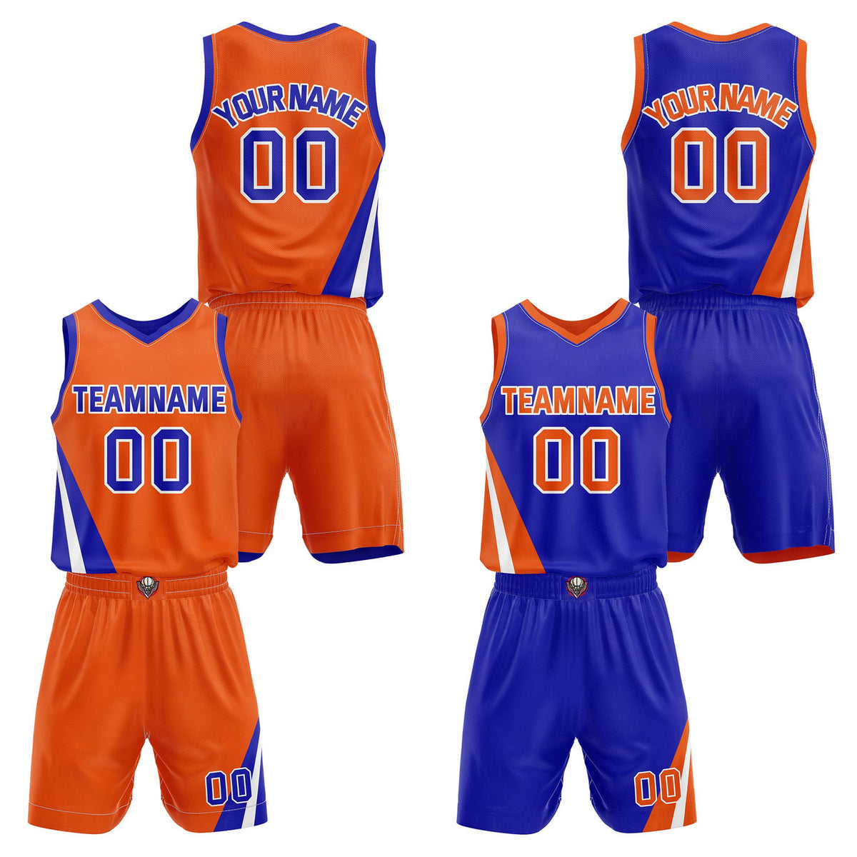 Custom Reversible Orange Blue Basketball Uniform Set | Team &amp; Player Name - Vosoli
