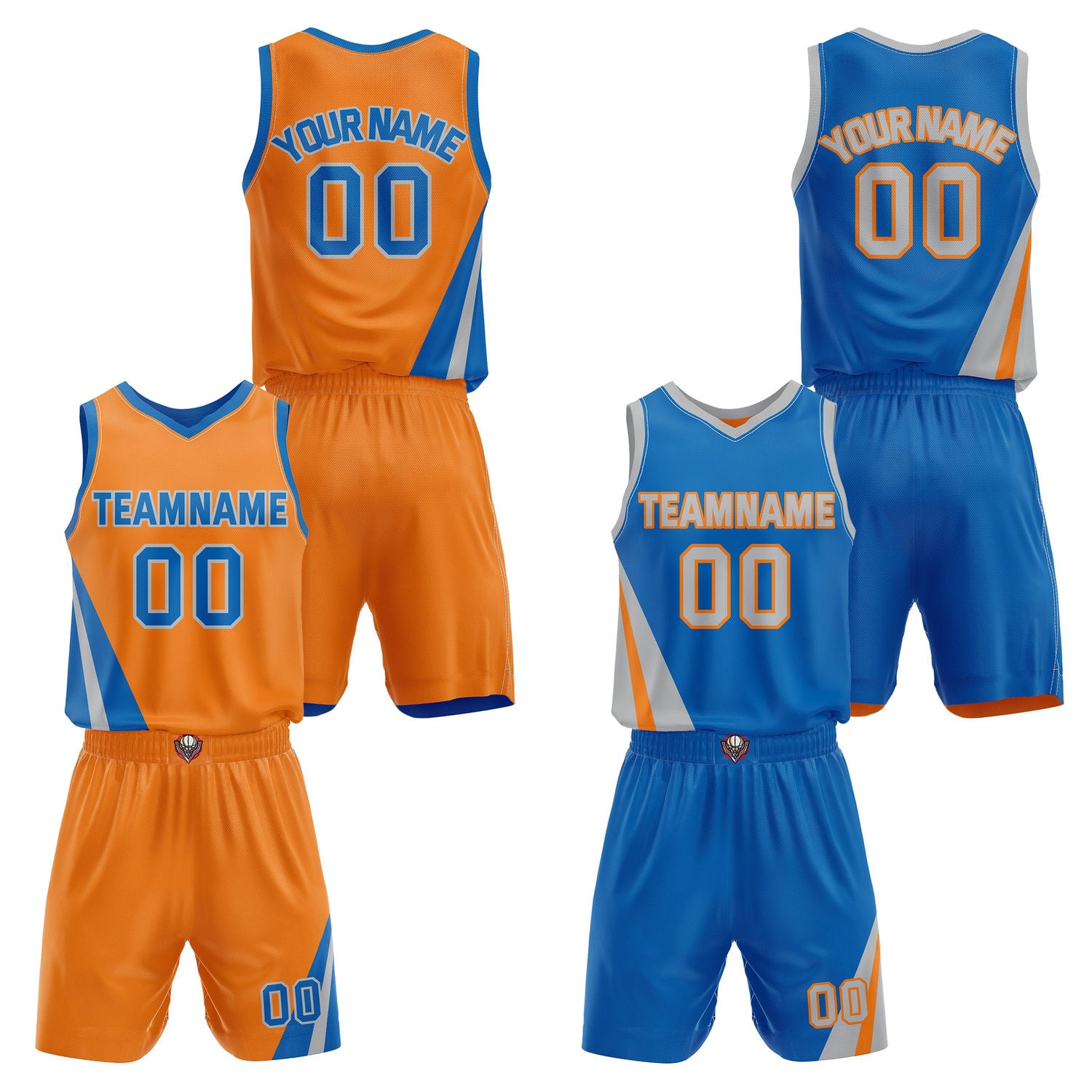 Custom Reversible Orange Blue Basketball Uniform Set | Team & Player Name - Vosoli