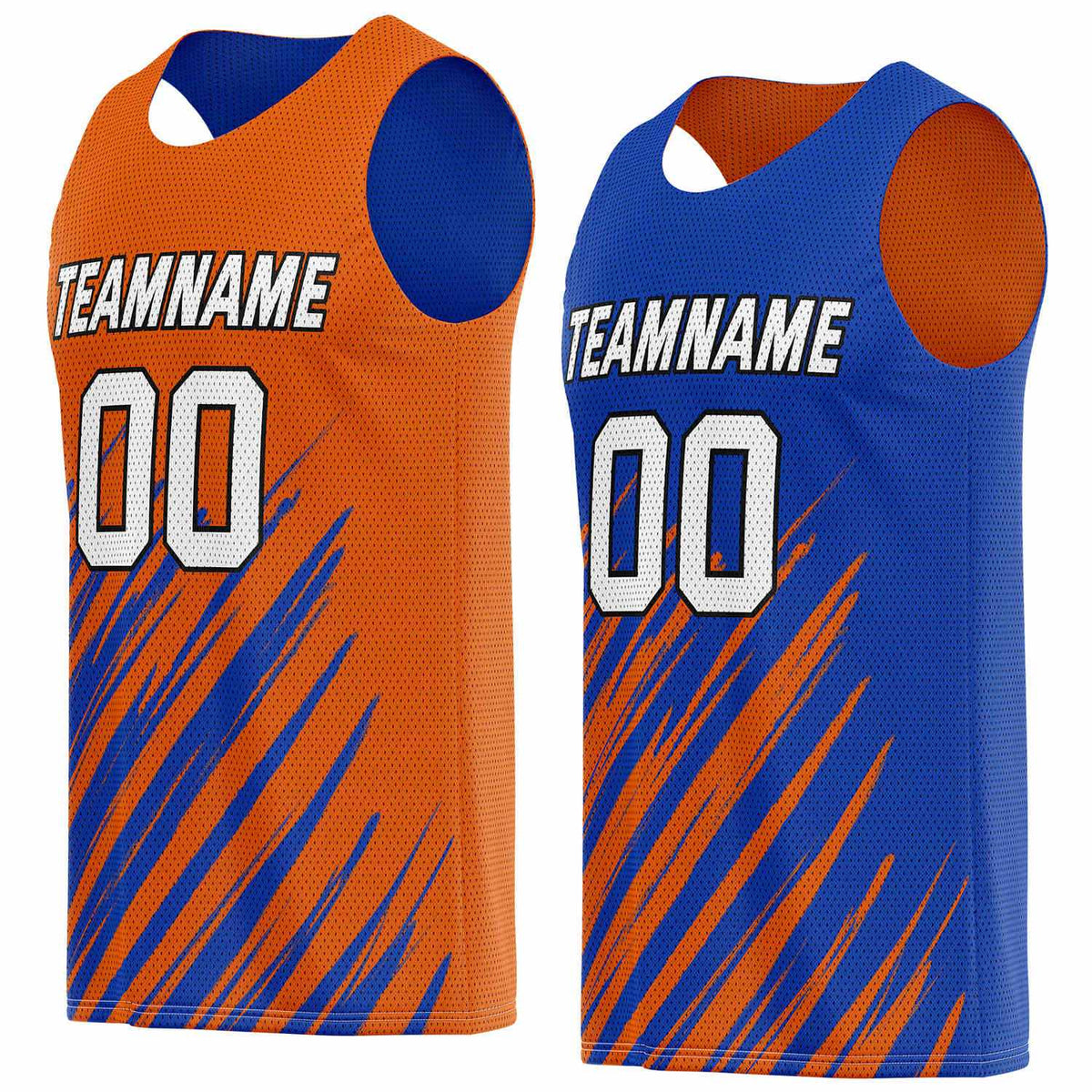 Custom Reversible Orange Blue Brush Stripe Basketball Jersey | Personalized Team Top - Vosoli