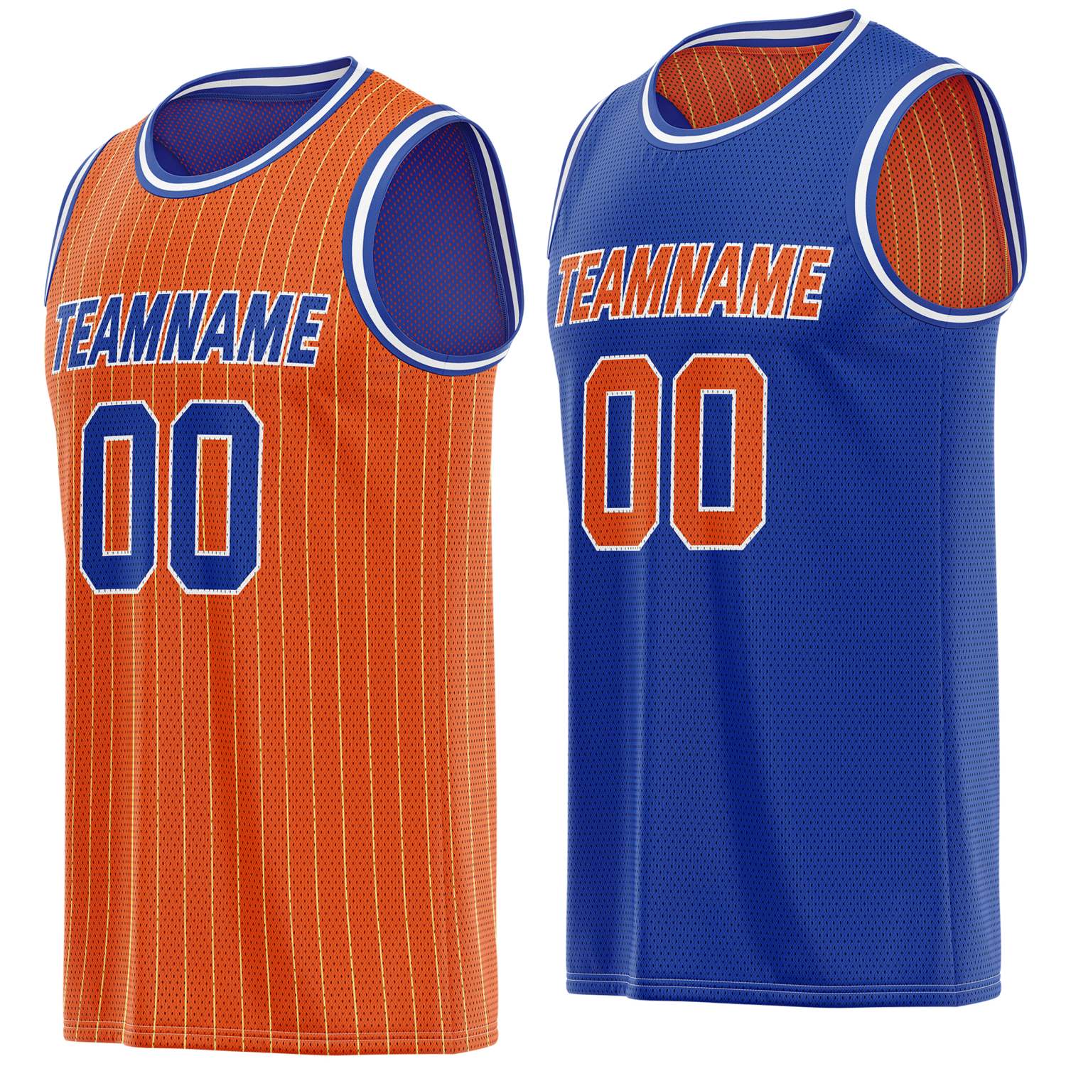 Custom Reversible Orange Blue Striped Mesh Basketball Jersey | Team & Player Name - Vosoli