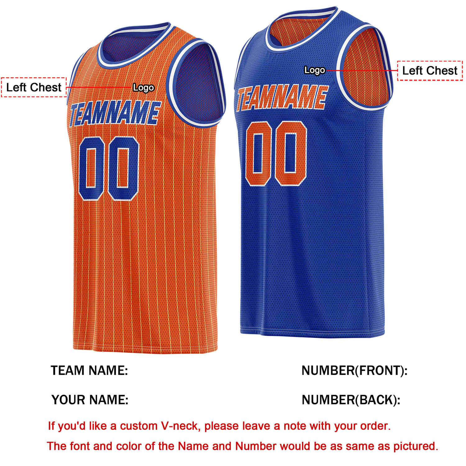 Custom Reversible Orange Blue Striped Mesh Basketball Jersey | Team & Player Name - Vosoli