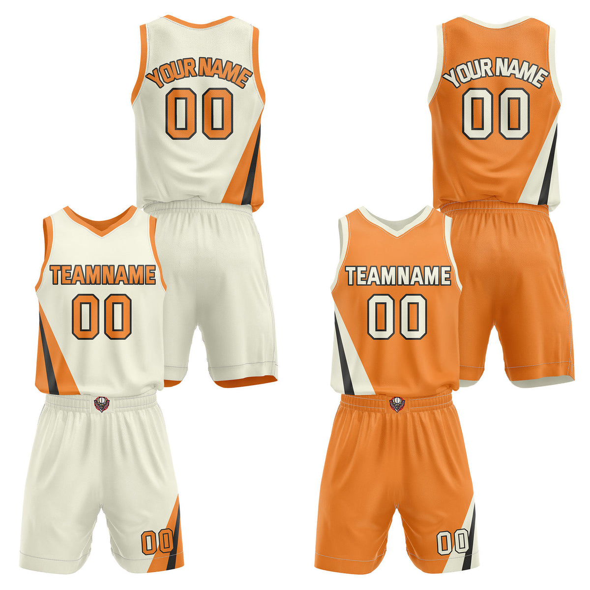Custom Reversible Orange Cream Basketball Uniform Set | Team &amp; Player Name - Vosoli