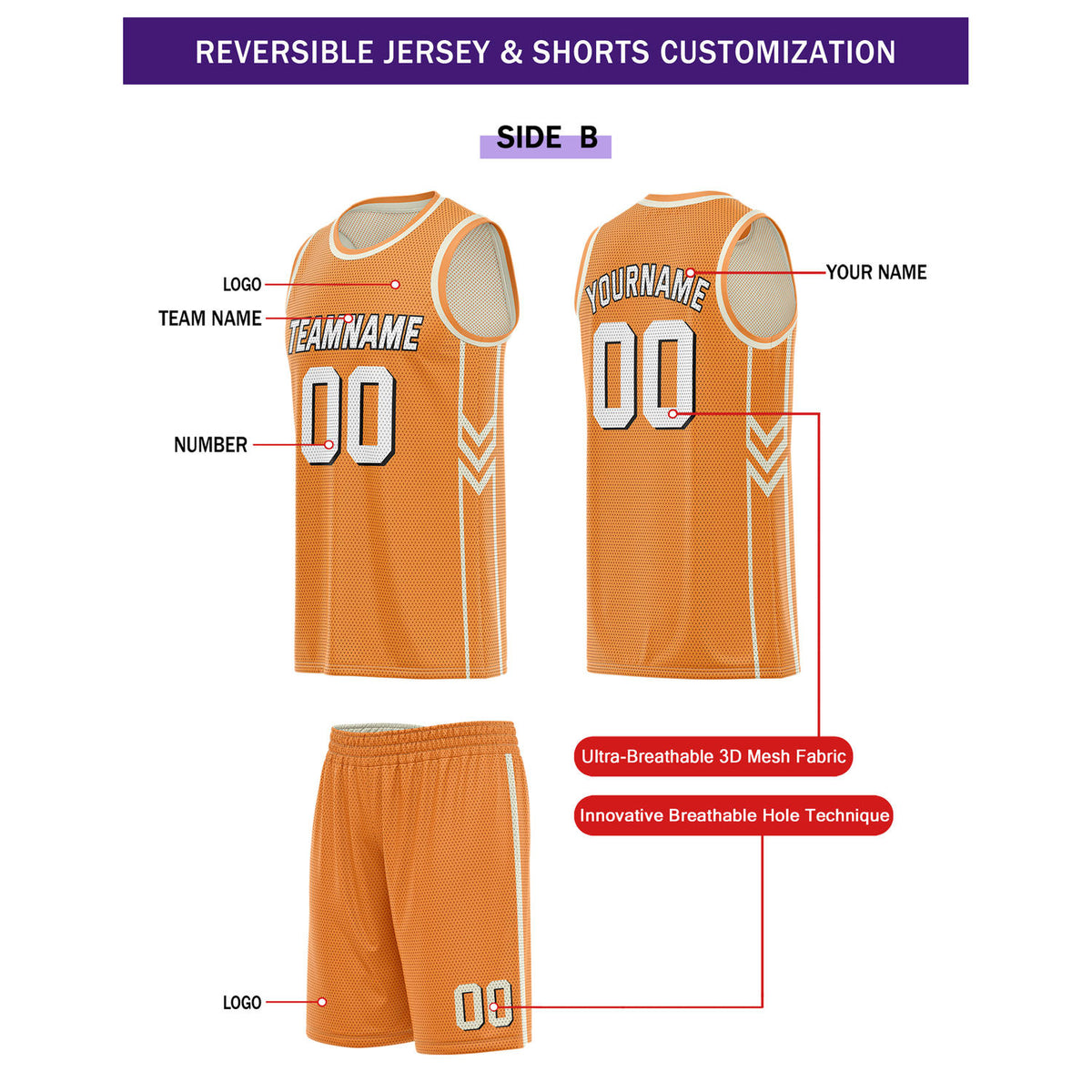 Custom Reversible Orange Cream Basketball Uniform Set | Team Name & Number - Vosoli