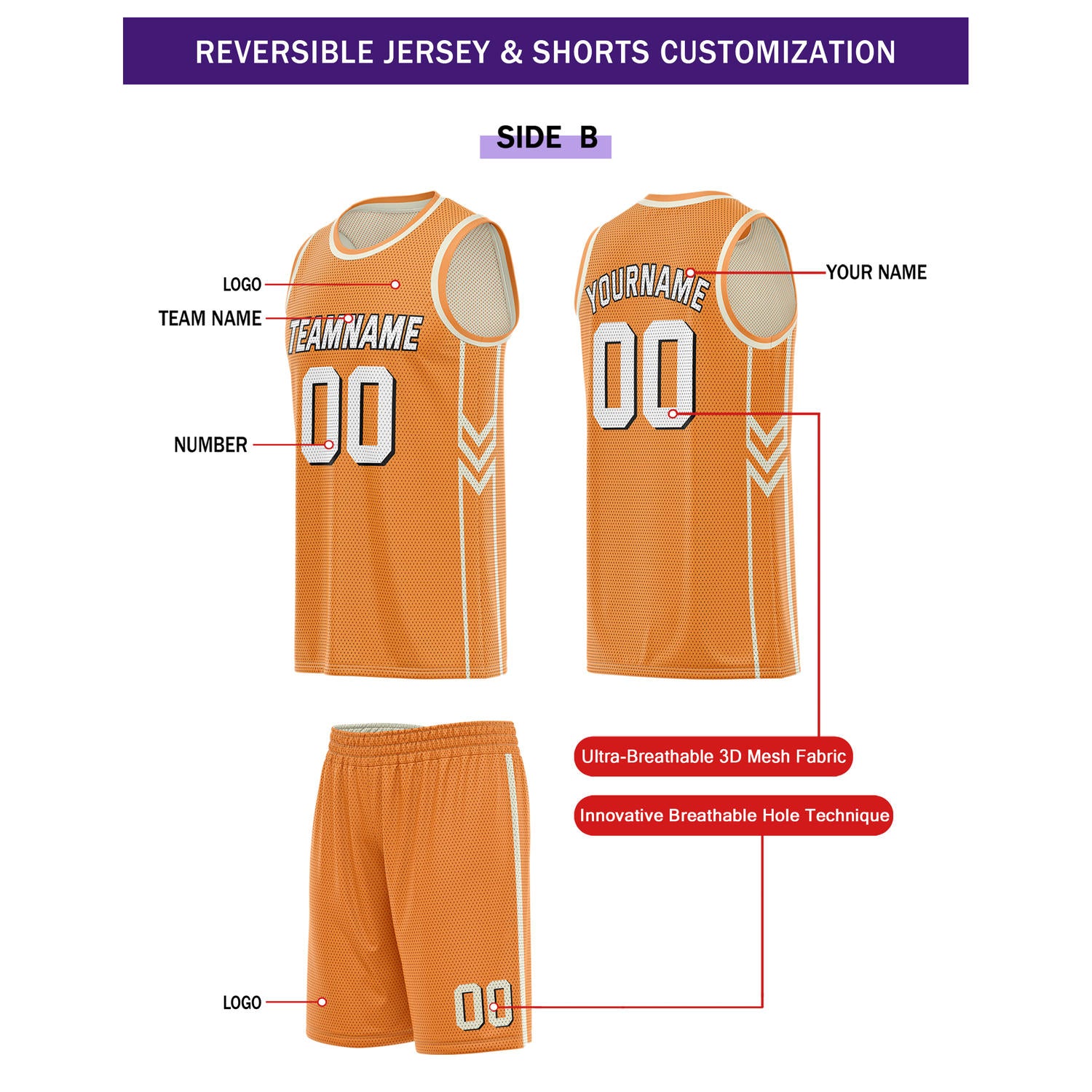 Custom Reversible Orange Cream Basketball Uniform Set | Team Name & Number - Vosoli