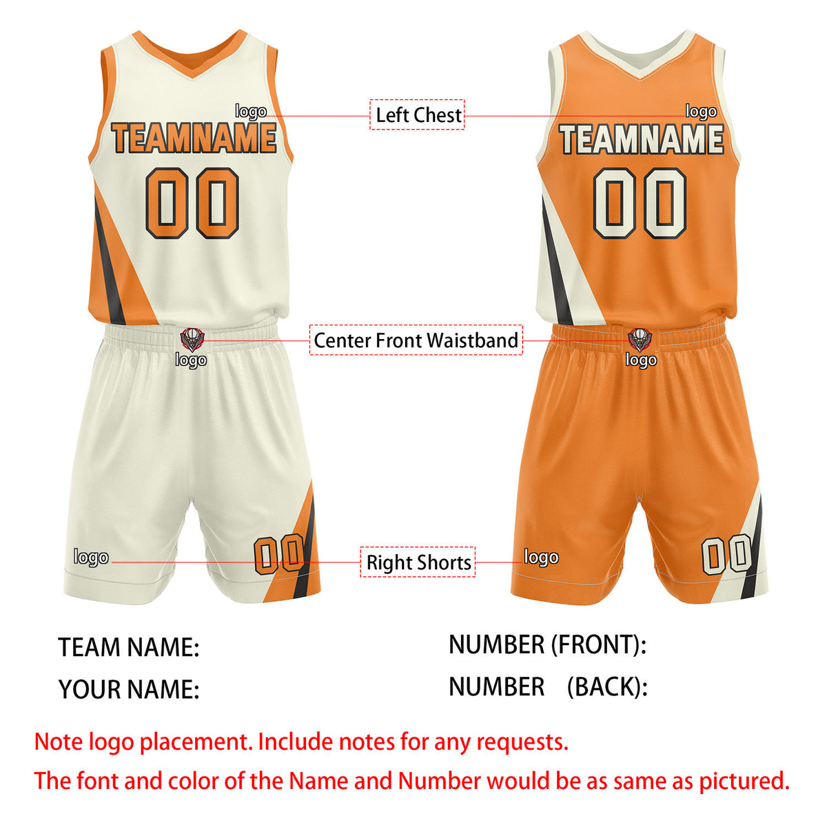 Custom Reversible Orange Cream Basketball Uniform Set | Team & Player Name - Vosoli