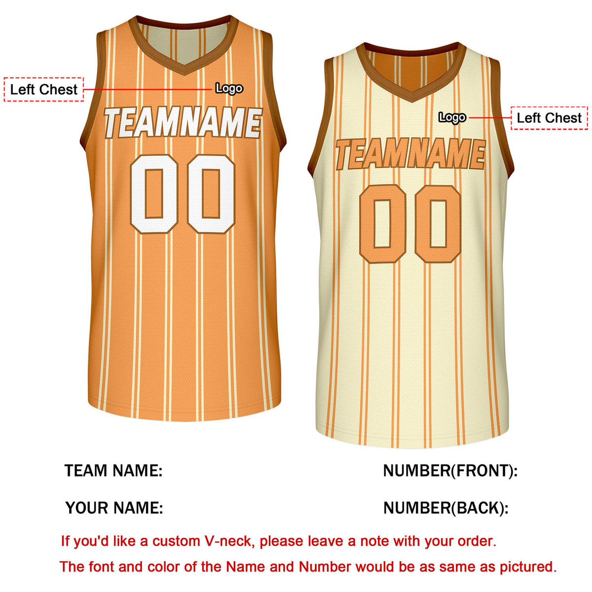 Custom Reversible Orange Cream Striped Basketball Jersey | Team Name & Number - Vosoli