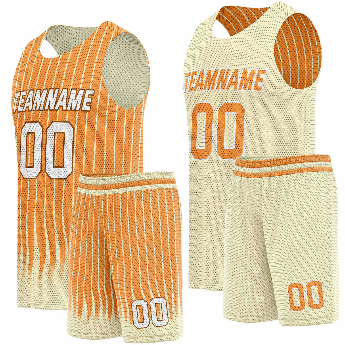 Custom Reversible Basketball Jersey + Shorts Set (Orange &amp; Cream Stripe) - Personalized Team Name, Number &amp; LOGO | Vosoli
