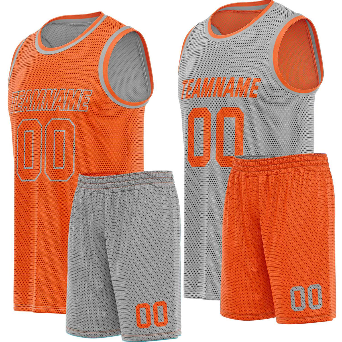 Custom reversible orange &amp; gray basketball uniform, personalized team name number Logo breathable Mesh sports set for men women youth Adult game practice - Vosoli
