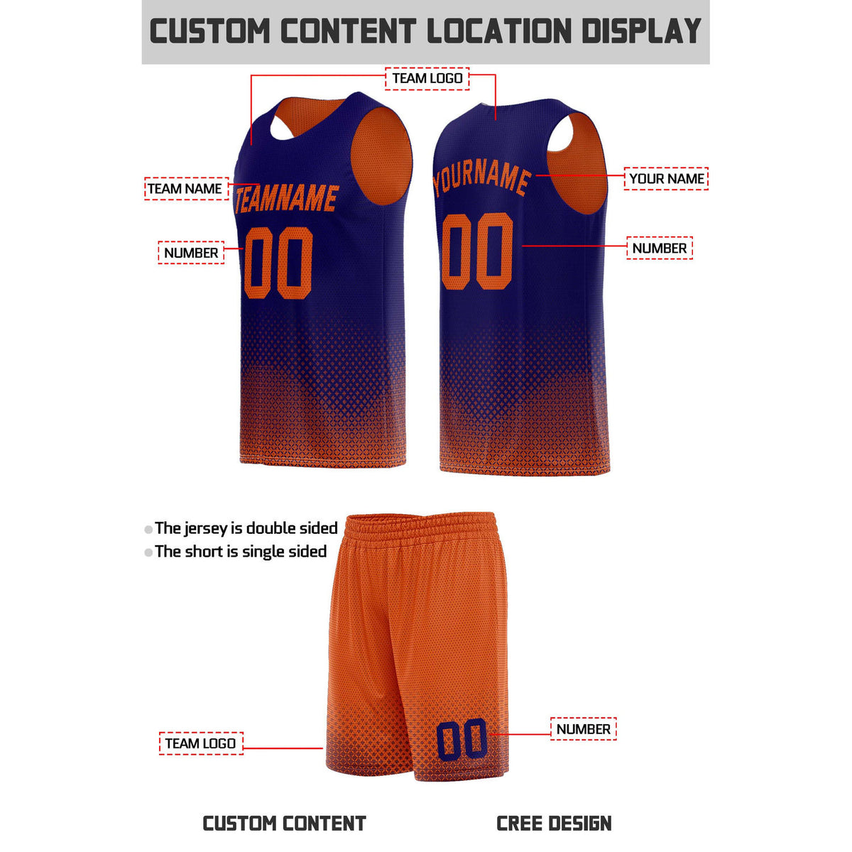 Custom Reversible Orange & Navy Mesh Basketball Uniform | Personalized Team Set | Vosoli