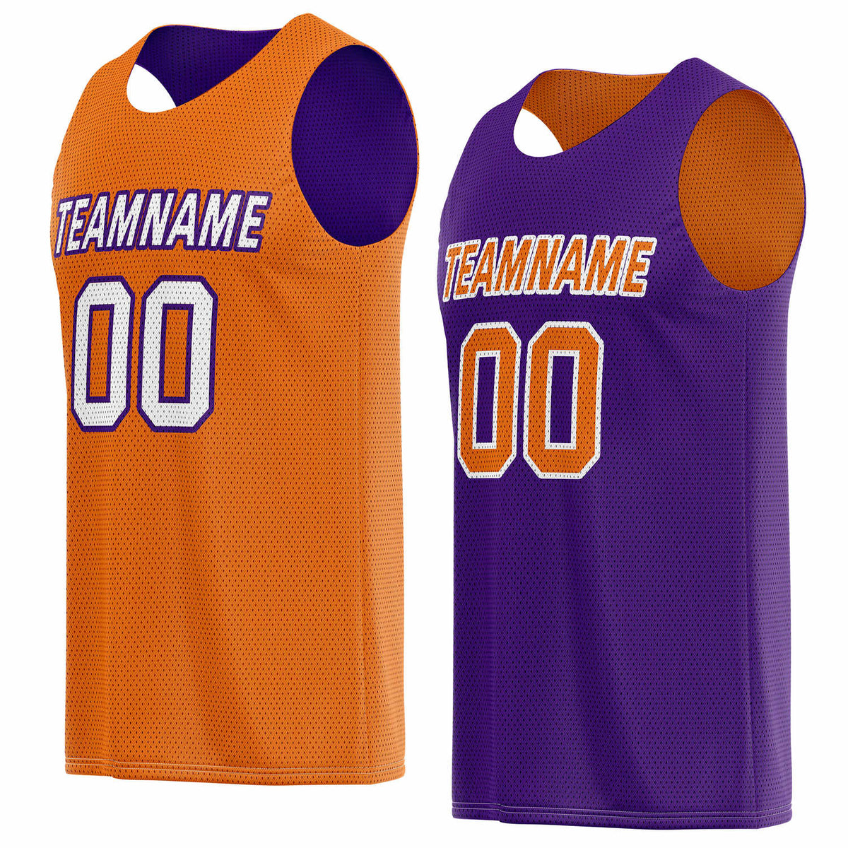 Custom reversible orange &amp; purple basketball jersey, personalized team name number logo breathable mesh sports top for men women youth game practice wear - Vosoli
