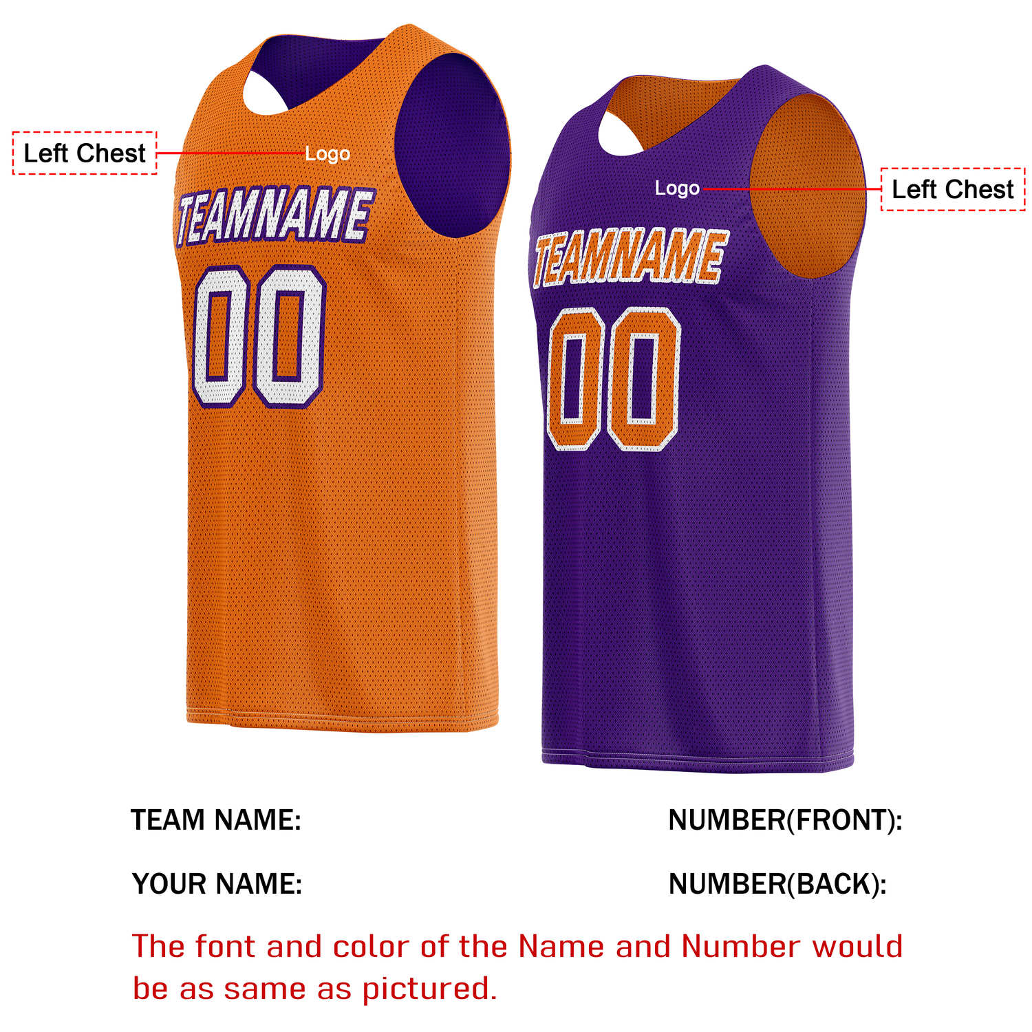 Custom Reversible Orange & Purple Basketball Jersey | Personalized Team Name & Number - Vosoli