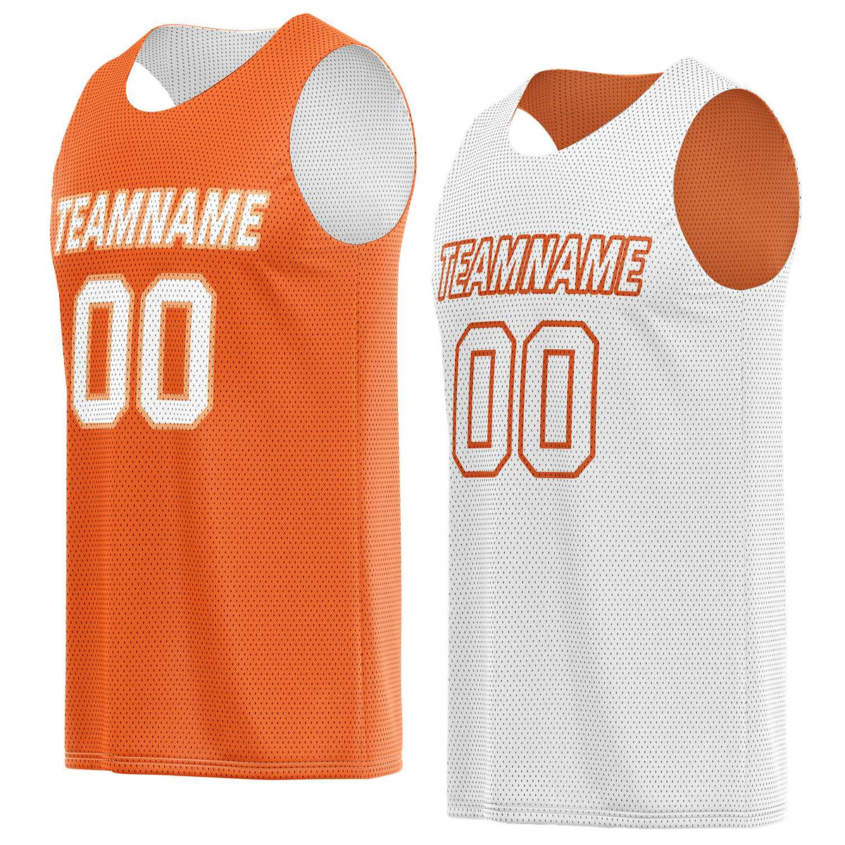 Custom reversible orange &amp; white basketball jersey, personalized team name number logo breathable mesh sports top for men women youth game practice wear - Vosoli