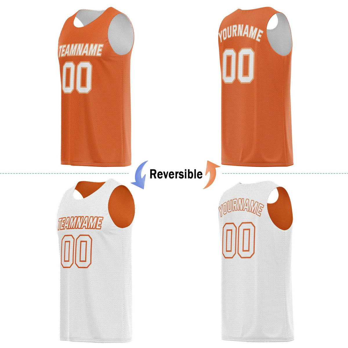 Custom Reversible Orange White Basketball Jersey | Personalized Team Name & Number - Vosoli