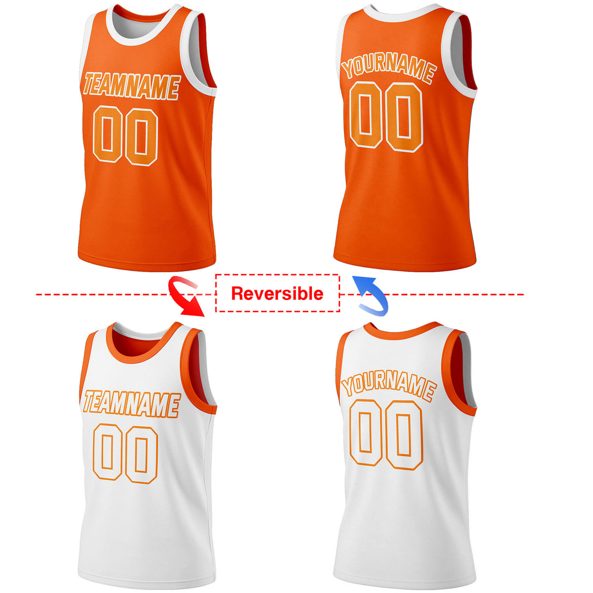 Custom Reversible Orange & White Basketball Jersey | Personalized Team Jersey | Vosoli