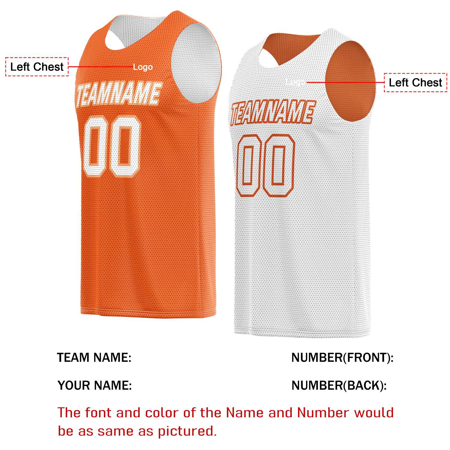 Custom Reversible Orange White Basketball Jersey | Personalized Team Name & Number - Vosoli