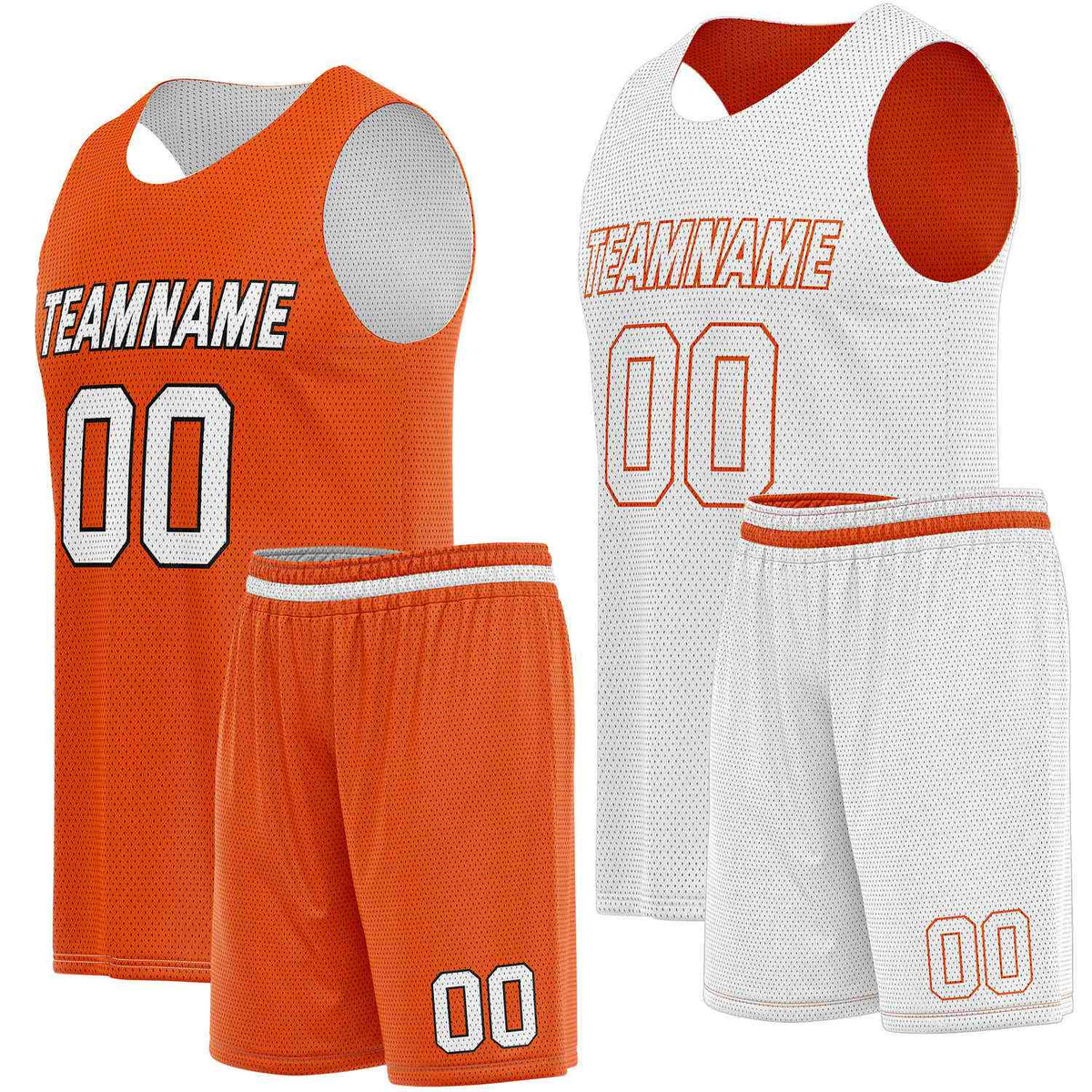 Custom Reversible Orange White Basketball Uniform Set | Team Name &amp; Number - Vosoli