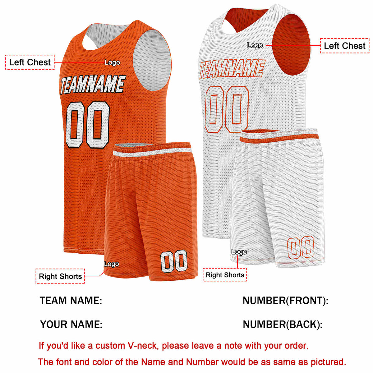 Custom Reversible Orange White Basketball Uniform Set | Team Name & Number - Vosoli