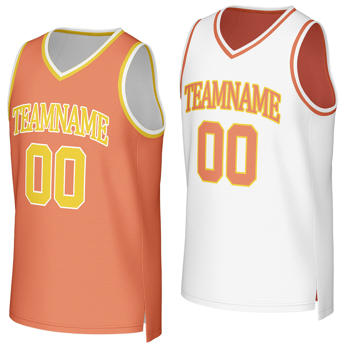 Custom reversible orange white basketball jersey, personalized team name number Logo breathable Mesh sports top for men women youth game practice - Vosoli