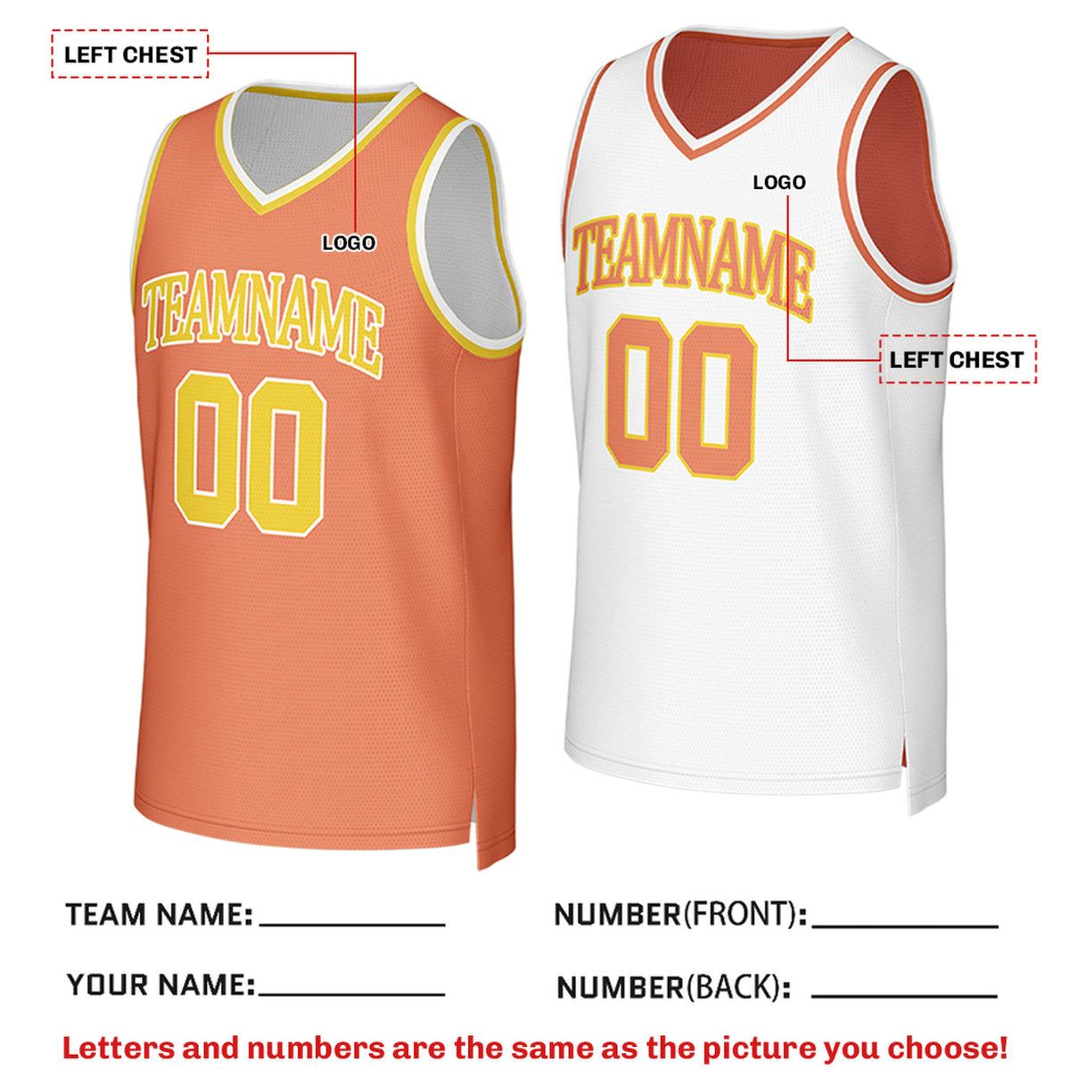 Custom Reversible Orange & White Mesh Basketball Jersey | Personalized Team Jersey | Vosoli