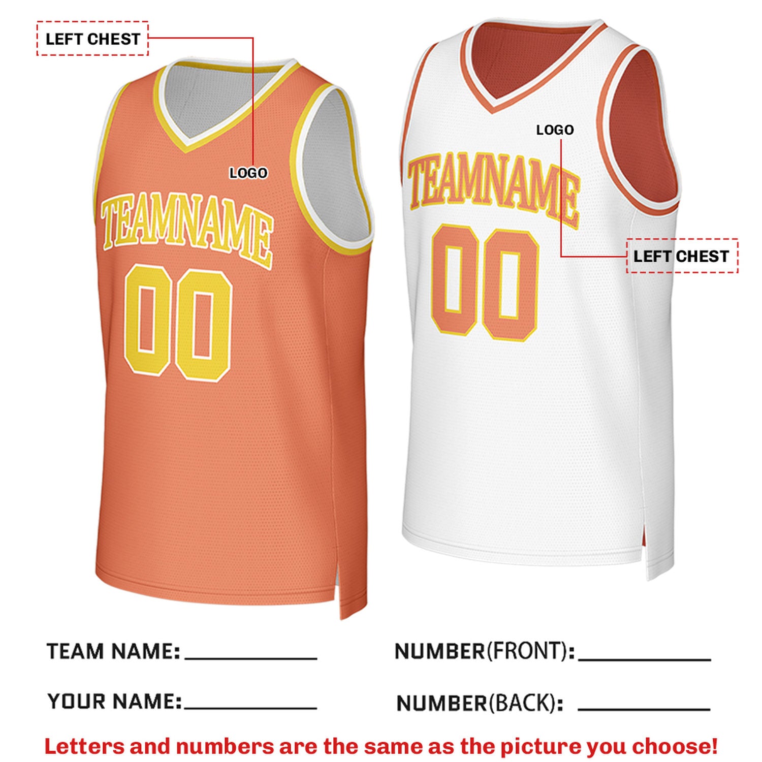 Custom Reversible Orange & White Mesh Basketball Jersey | Personalized Team Jersey | Vosoli