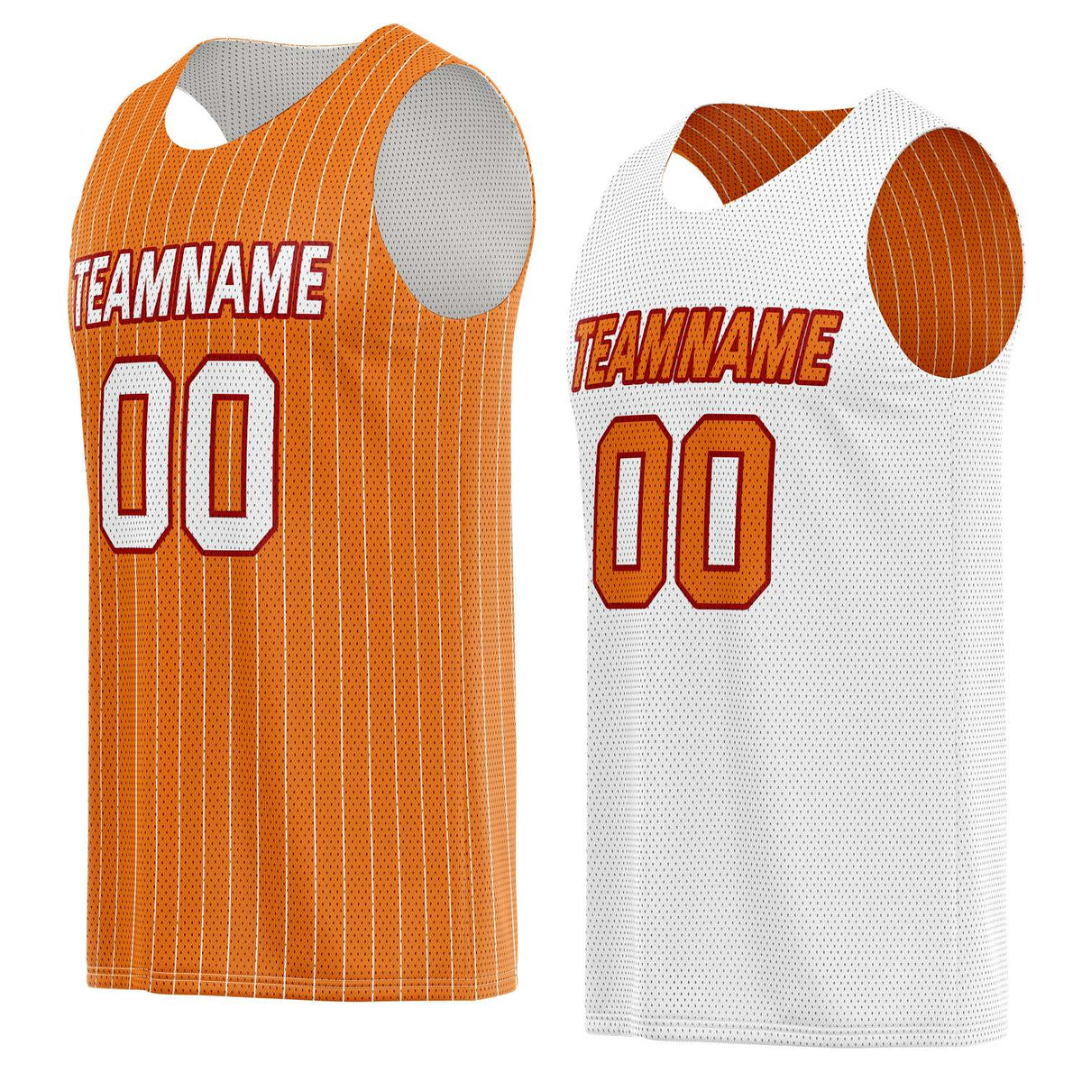 Custom Reversible Orange White Pinstripe Basketball Jersey, Personalized Team Name Number Breathable Mesh Uniform for Men Women Youth