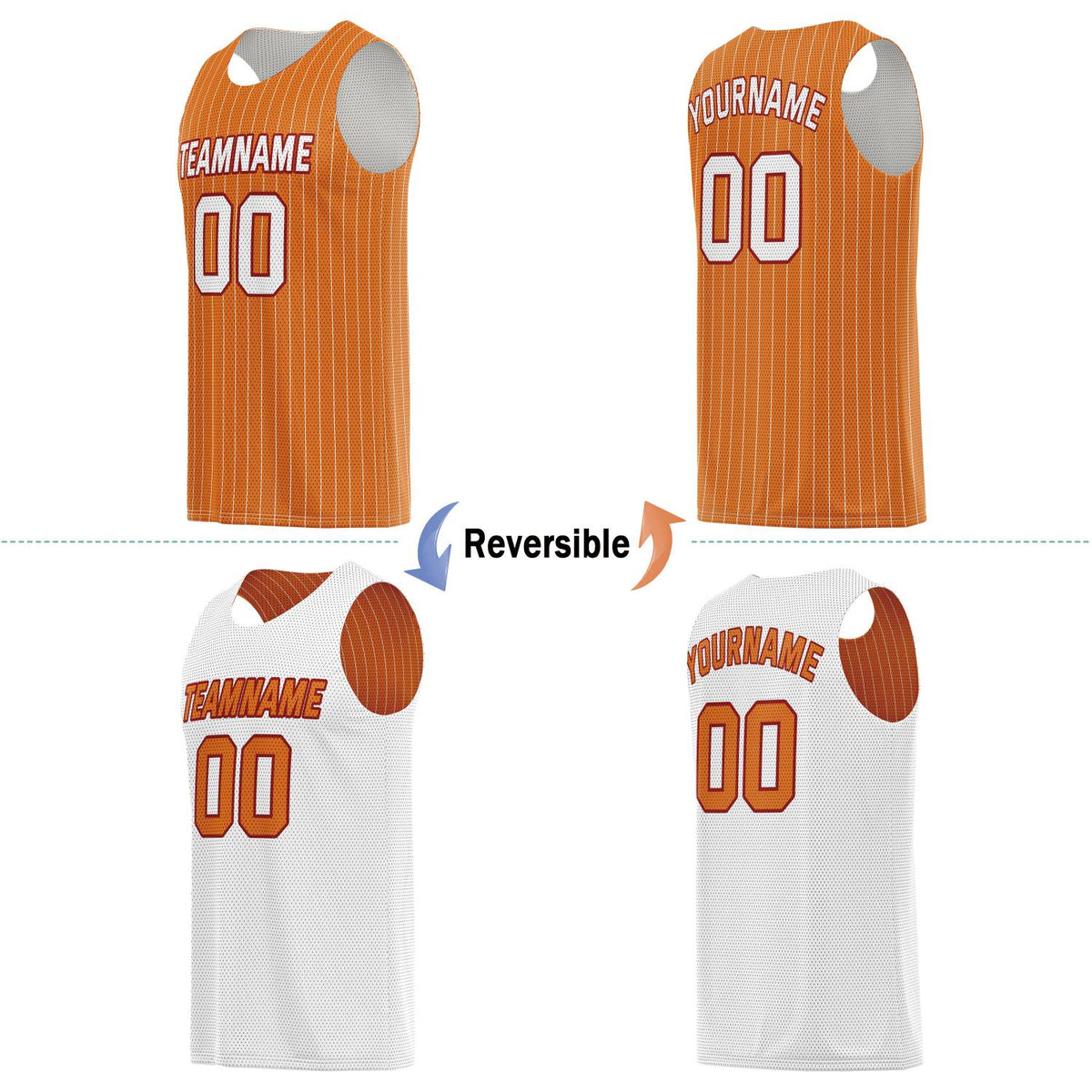 Custom Reversible Orange White Striped Basketball Jersey | Personalized Team Name, Number & LOGO | Vosoli