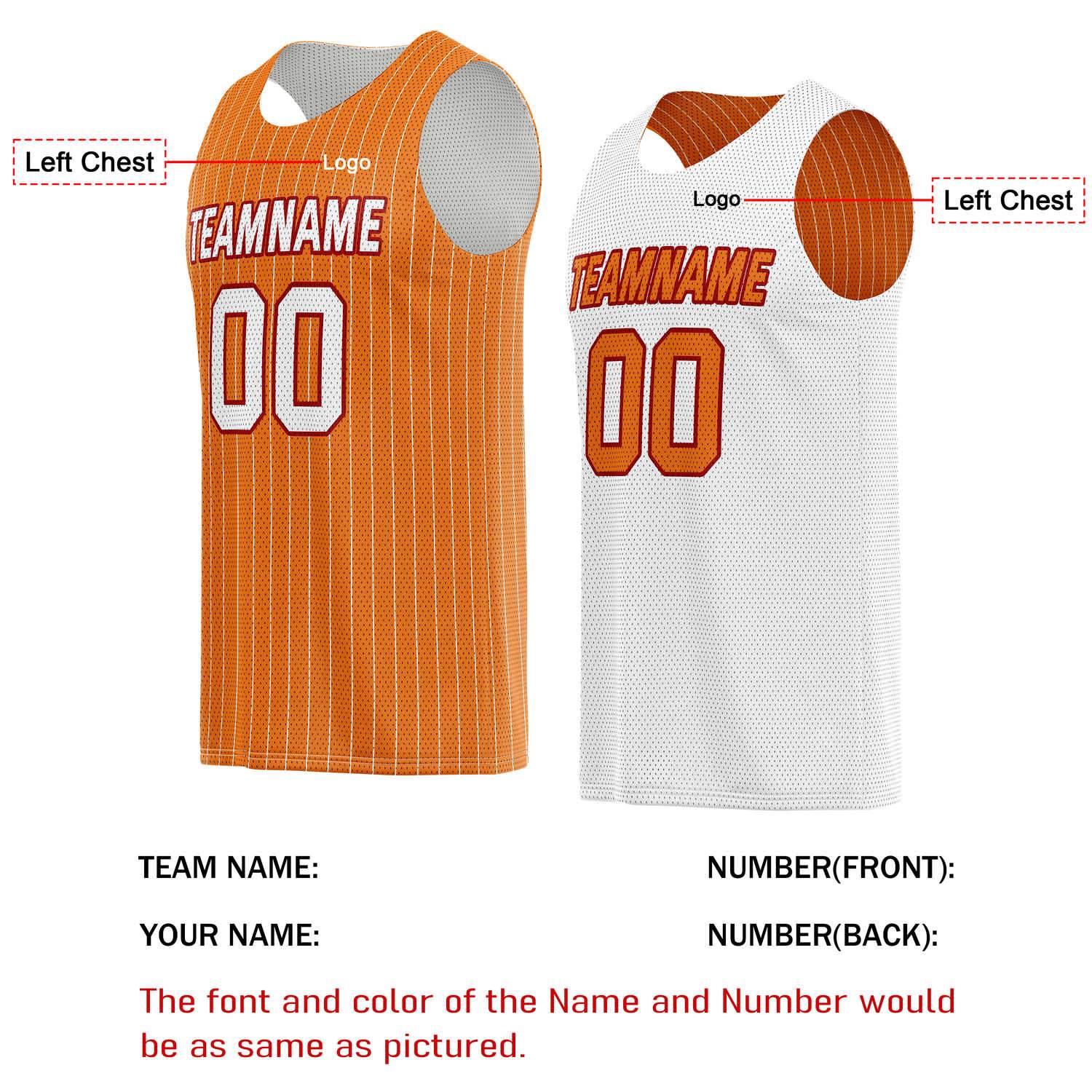 Custom Reversible Orange White Striped Basketball Jersey | Personalized Team Name, Number & LOGO | Vosoli
