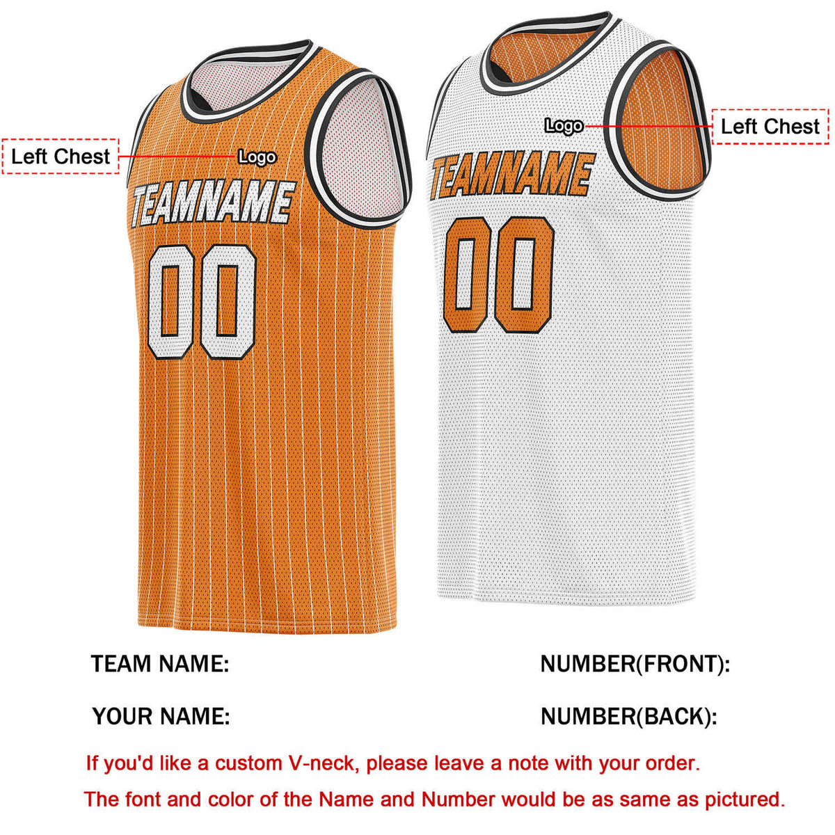 Custom Reversible Orange White Striped Mesh Basketball Jersey | Team & Player Name - Vosoli