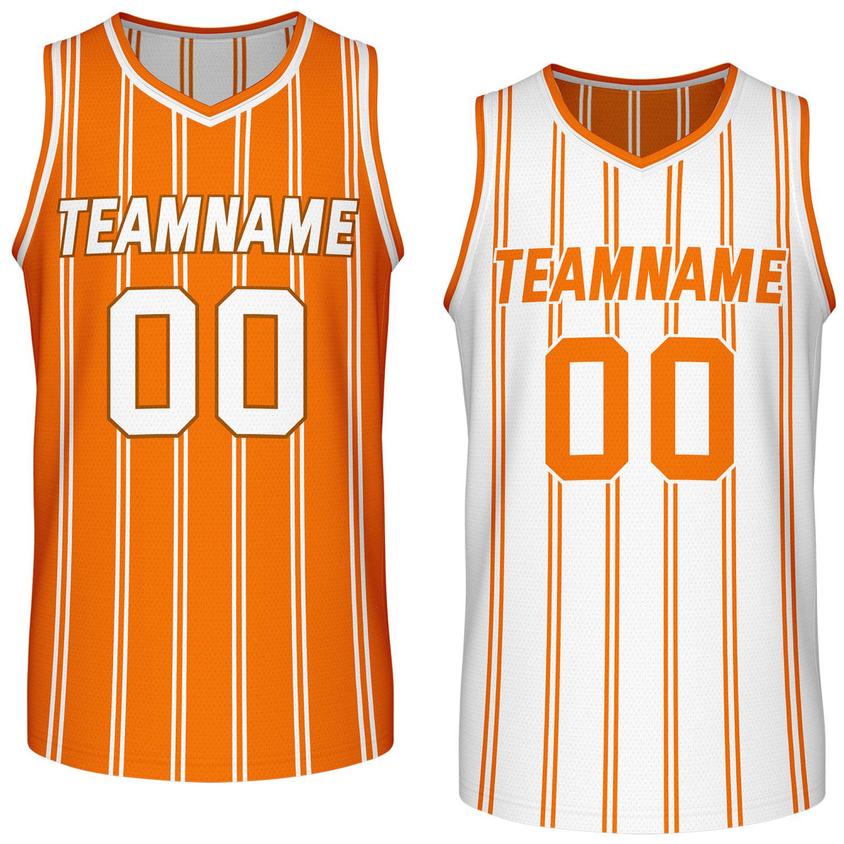 Custom Reversible Orange White Striped Basketball Jersey | Team Name &amp; Number - Vosoli