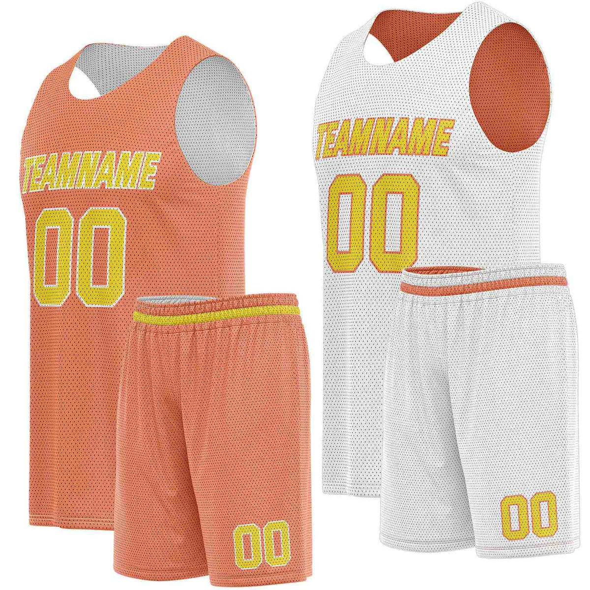 Custom Reversible Orange White Basketball Uniform Set | Team Name &amp; Number - Vosoli
