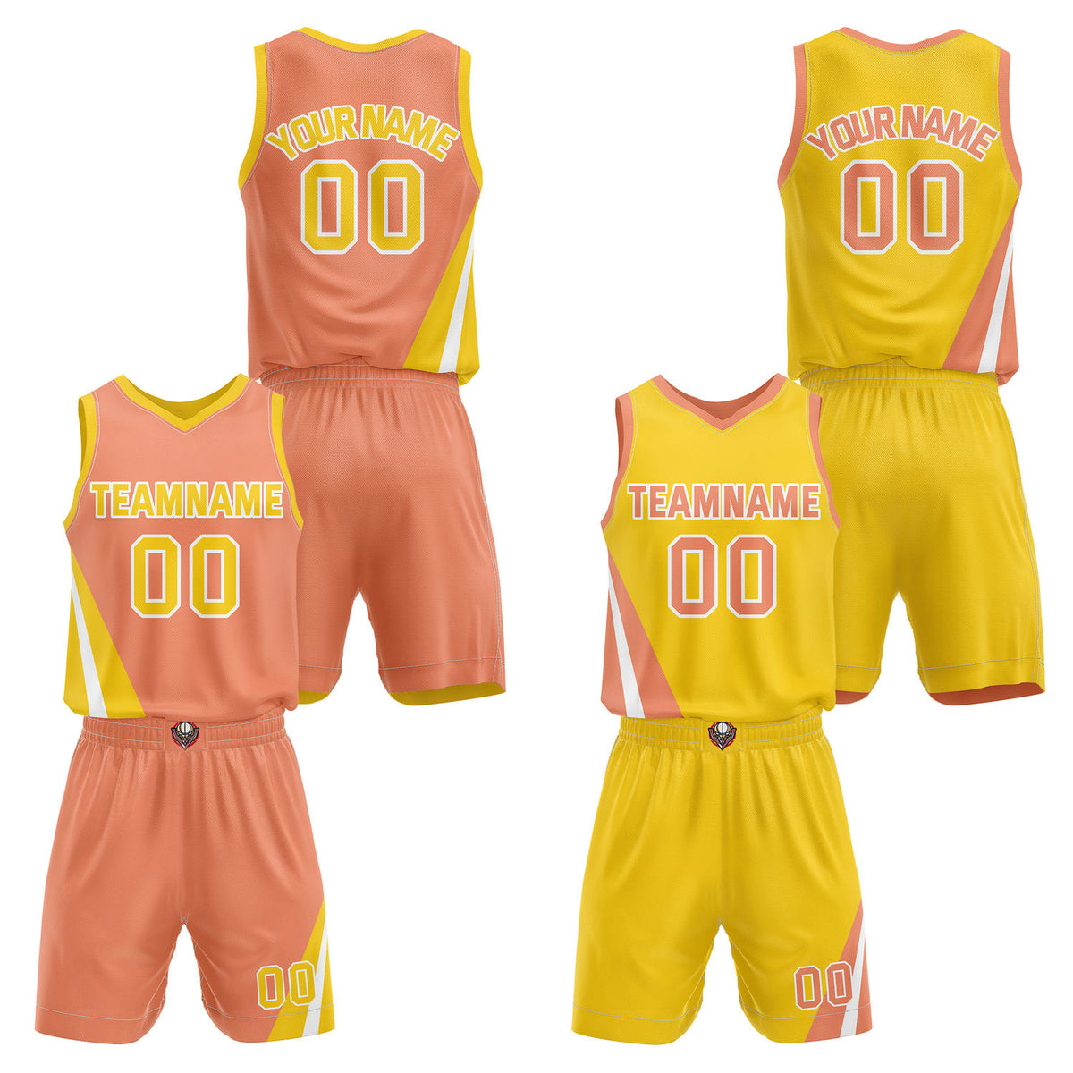 Custom Reversible Peach Yellow Basketball Uniform Set | Team &amp; Player Name - Vosoli