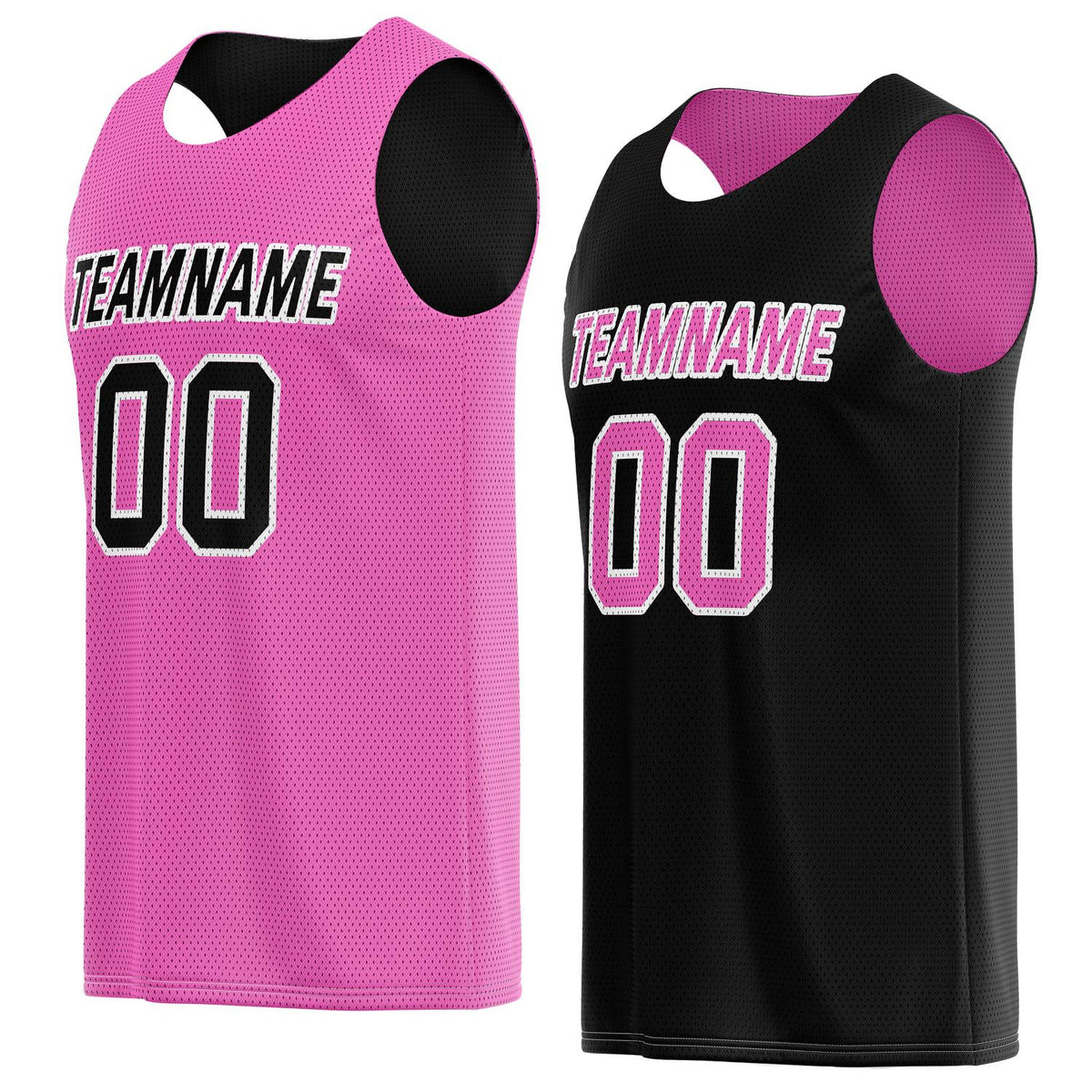 Custom reversible pink &amp; black basketball jersey, personalized team name number logo breathable mesh sports top for men women youth game practice wear - Vosoli