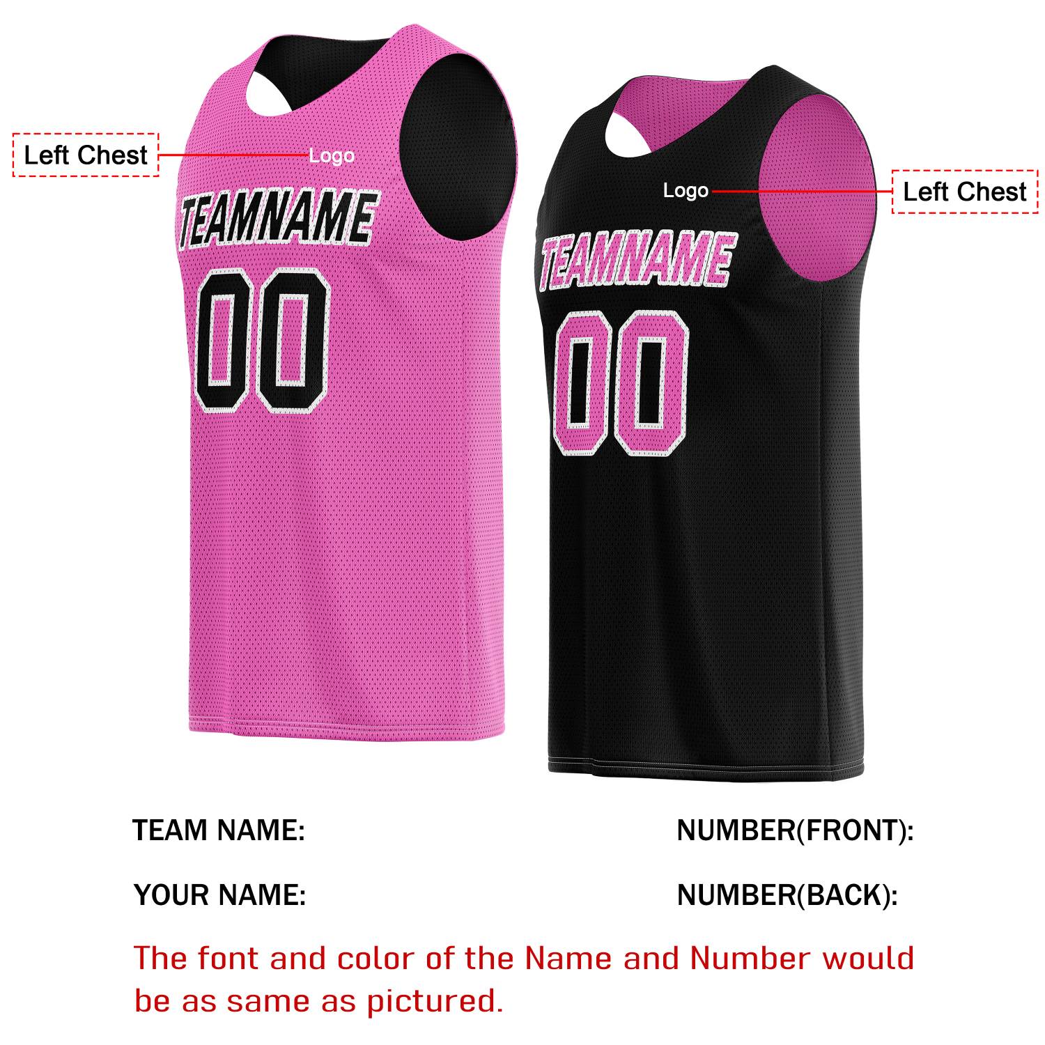 Custom Reversible Pink & Black Basketball Jersey | Personalized Team Name & Number - Vosoli