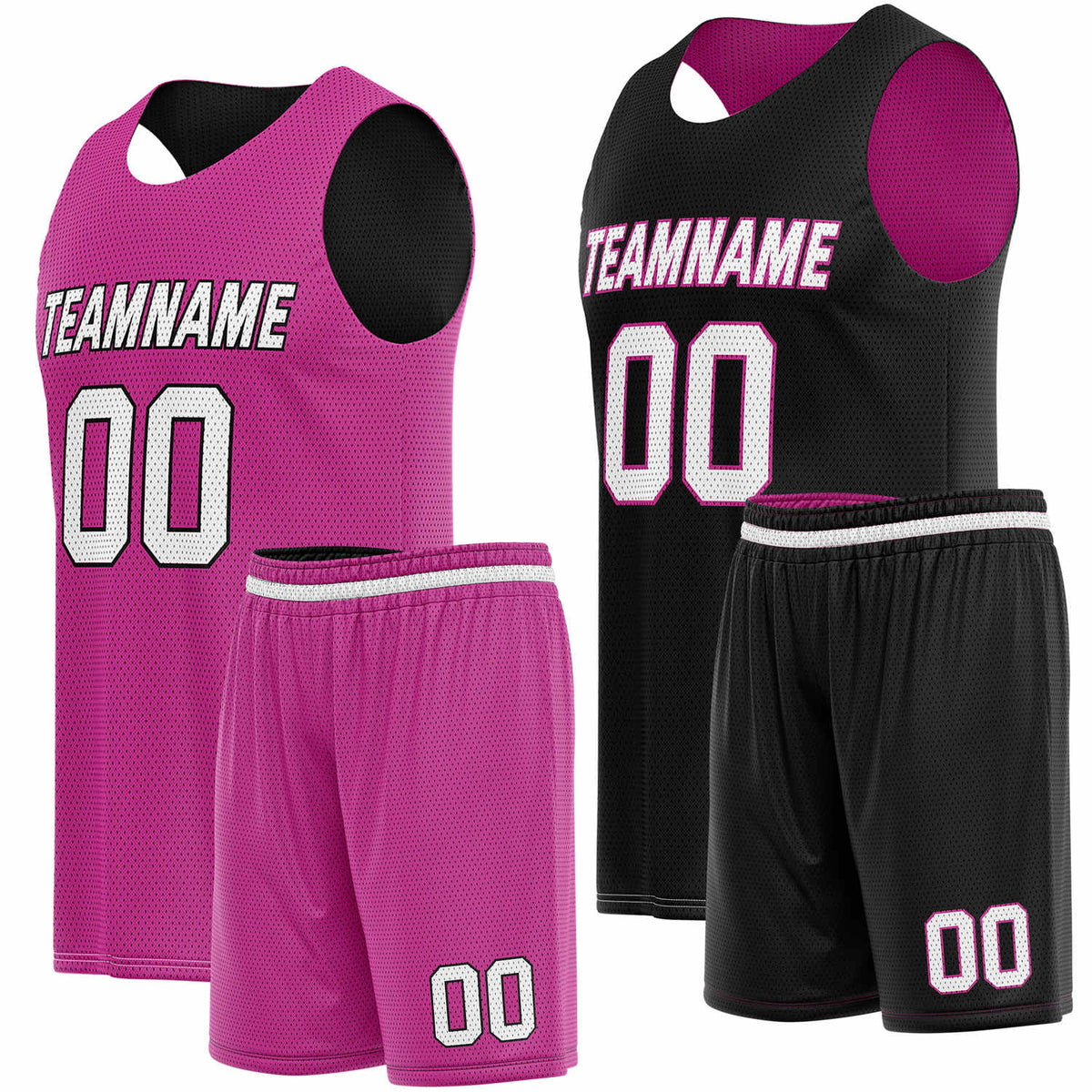 Custom Reversible Pink Black Basketball Uniform Set | Team Name &amp; Number - Vosoli