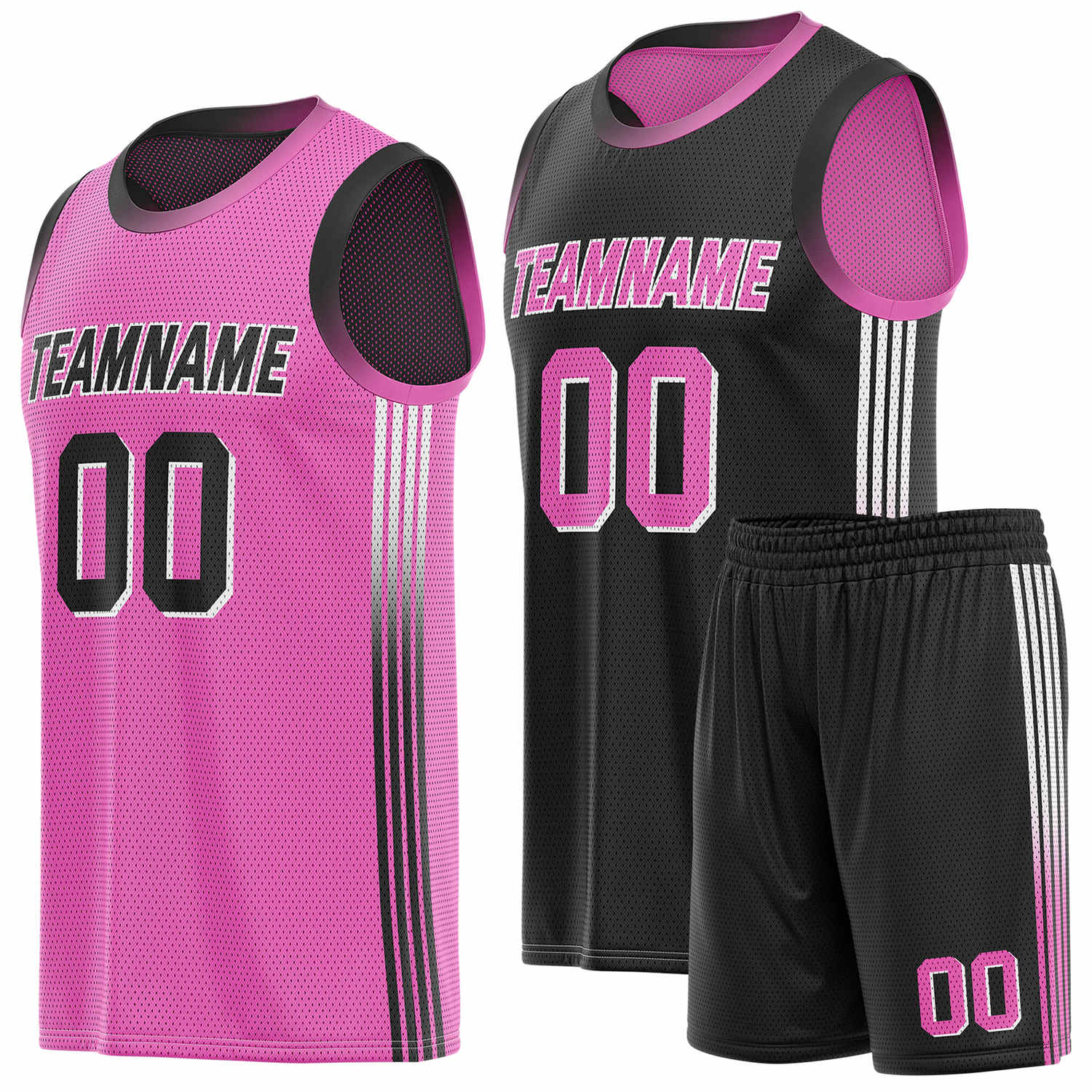 Custom Reversible Pink Black Basketball Uniform Set | Team & Player Name - Vosoli