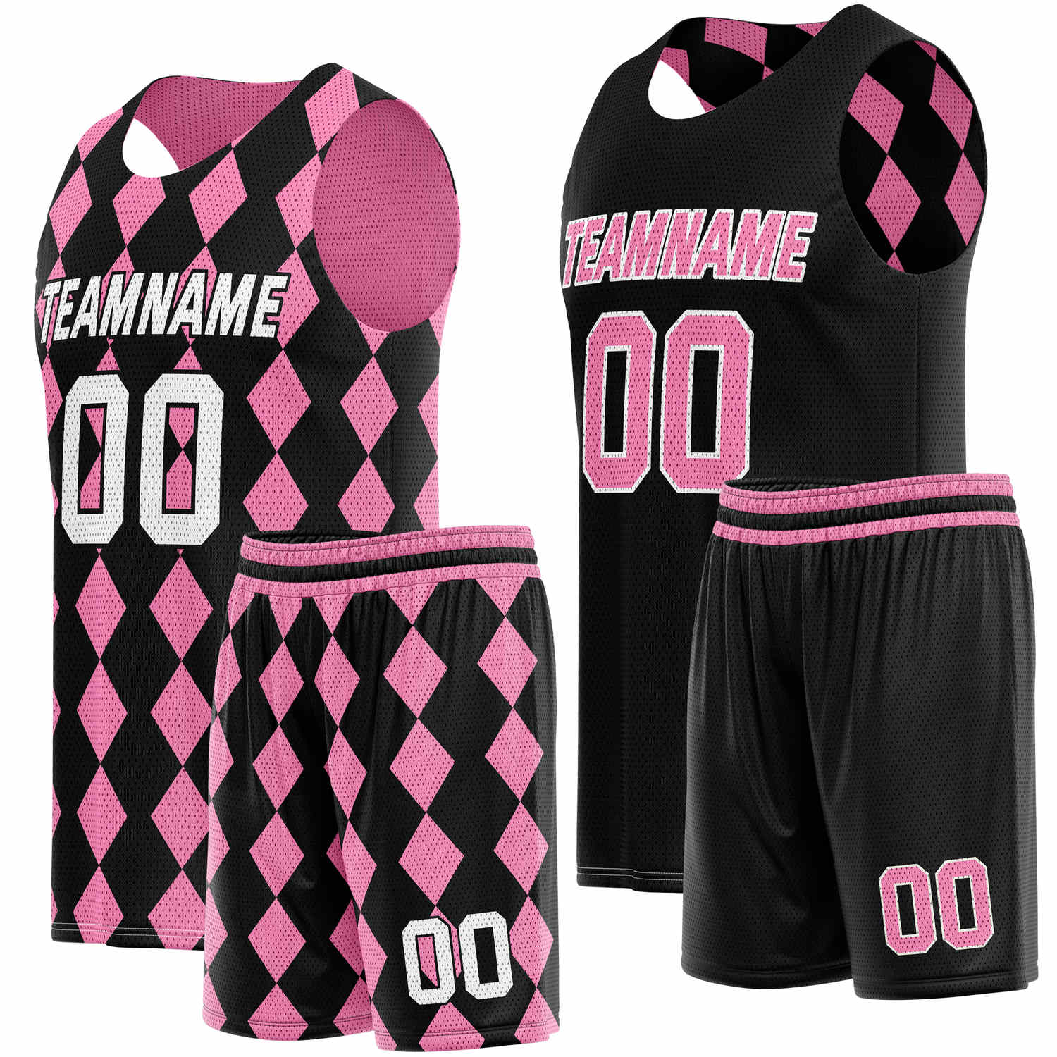 Custom Reversible Basketball Jersey + Shorts Set (Pink & Black) - Personalized Team Name, Number & LOGO | Vosoli