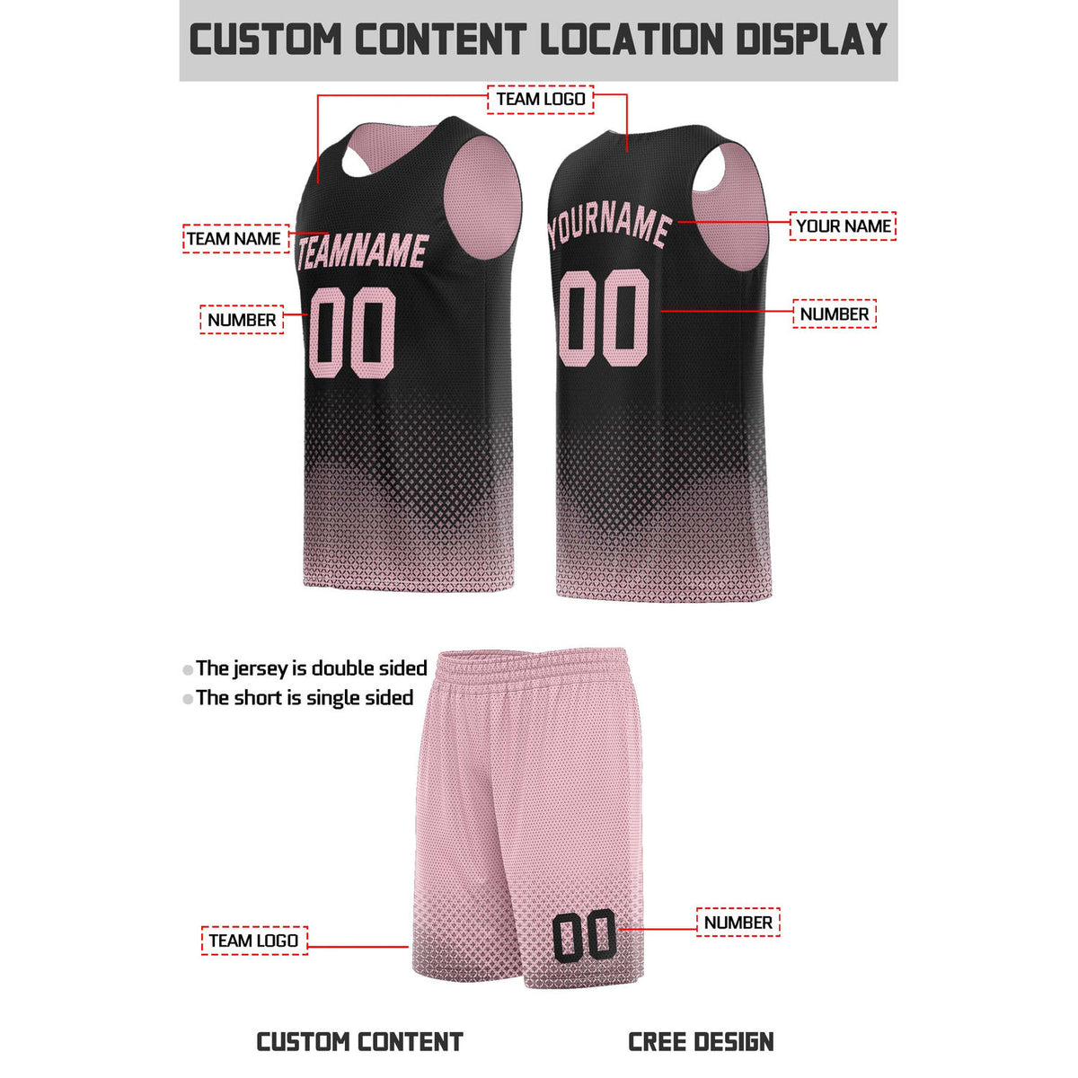 Custom Reversible Pink & Black Mesh Basketball Uniform | Personalized Team Set | Vosoli
