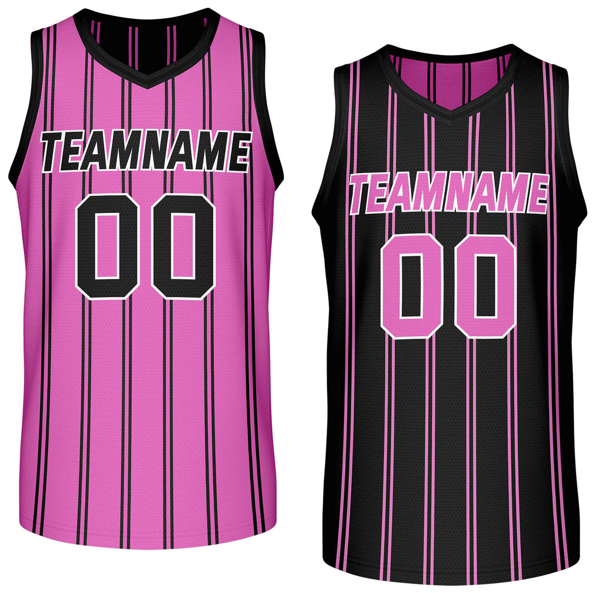 Custom Reversible Pink Black Striped Basketball Jersey | Team Name &amp; Number - Vosoli