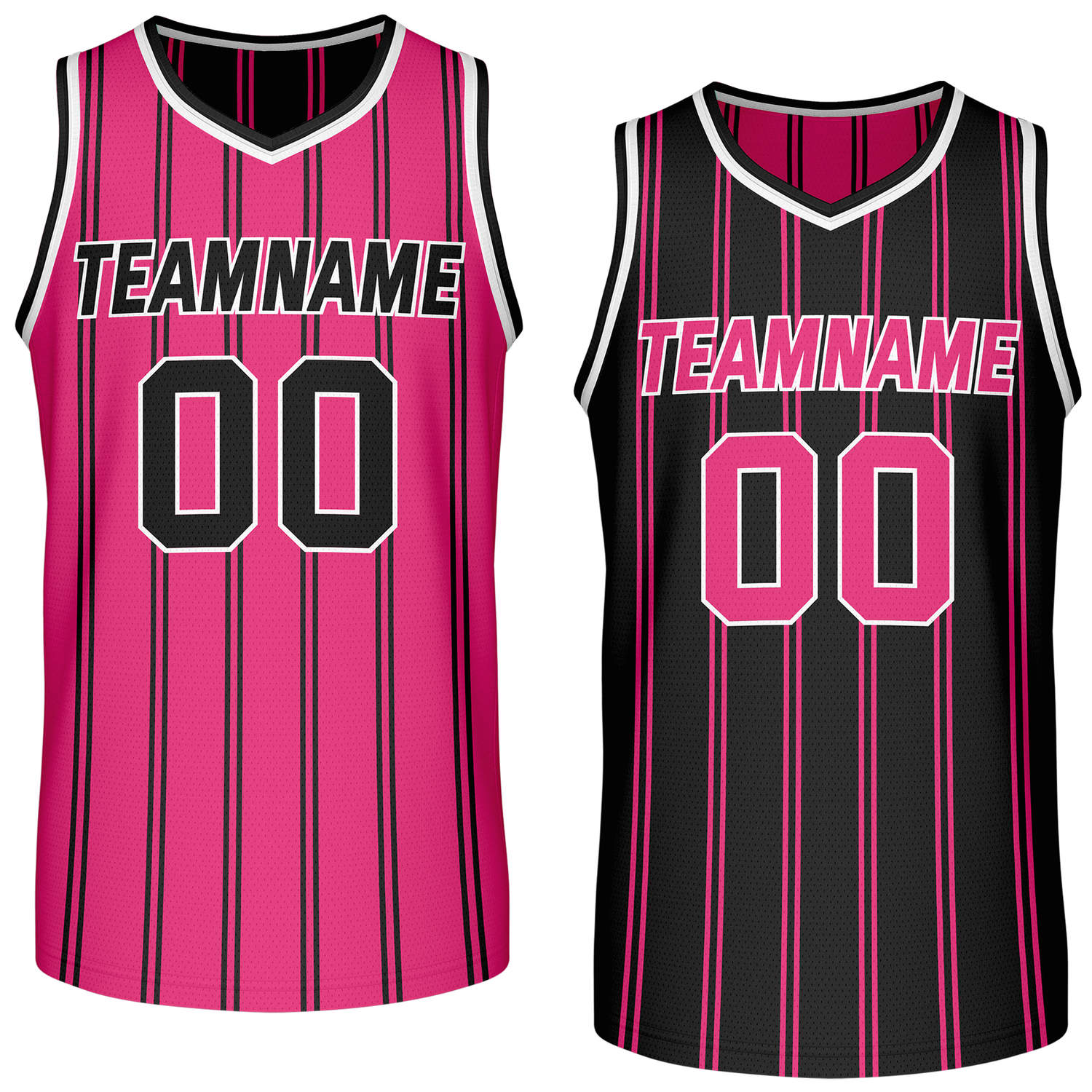 Custom Reversible Pink Black Striped Basketball Jersey | Team Name & Number - Vosoli