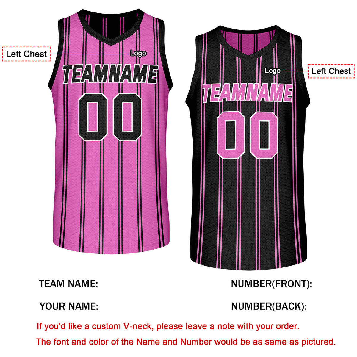 Custom Reversible Pink Black Striped Basketball Jersey | Team Name & Number - Vosoli