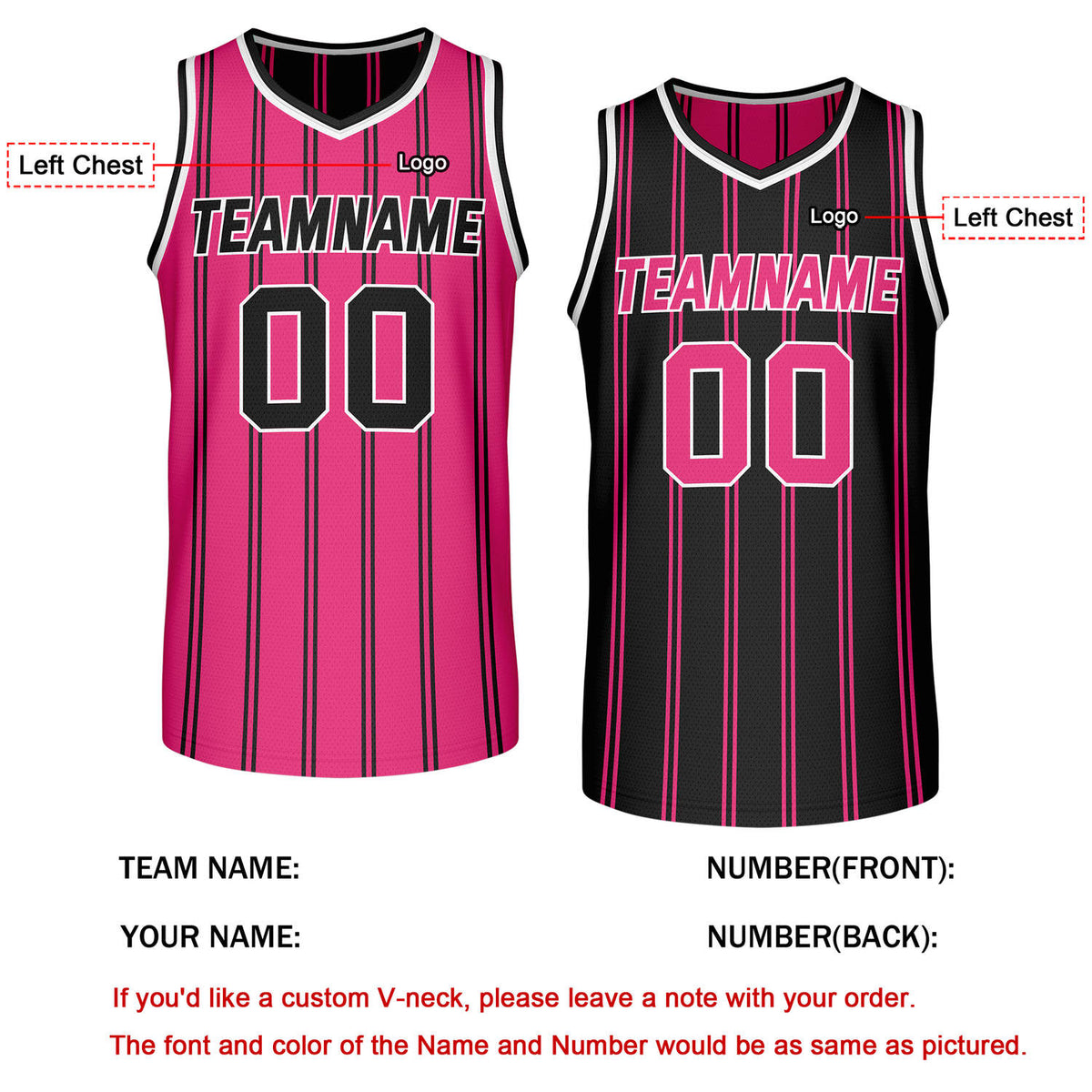 Custom Reversible Pink Black Striped Basketball Jersey | Team Name & Number - Vosoli