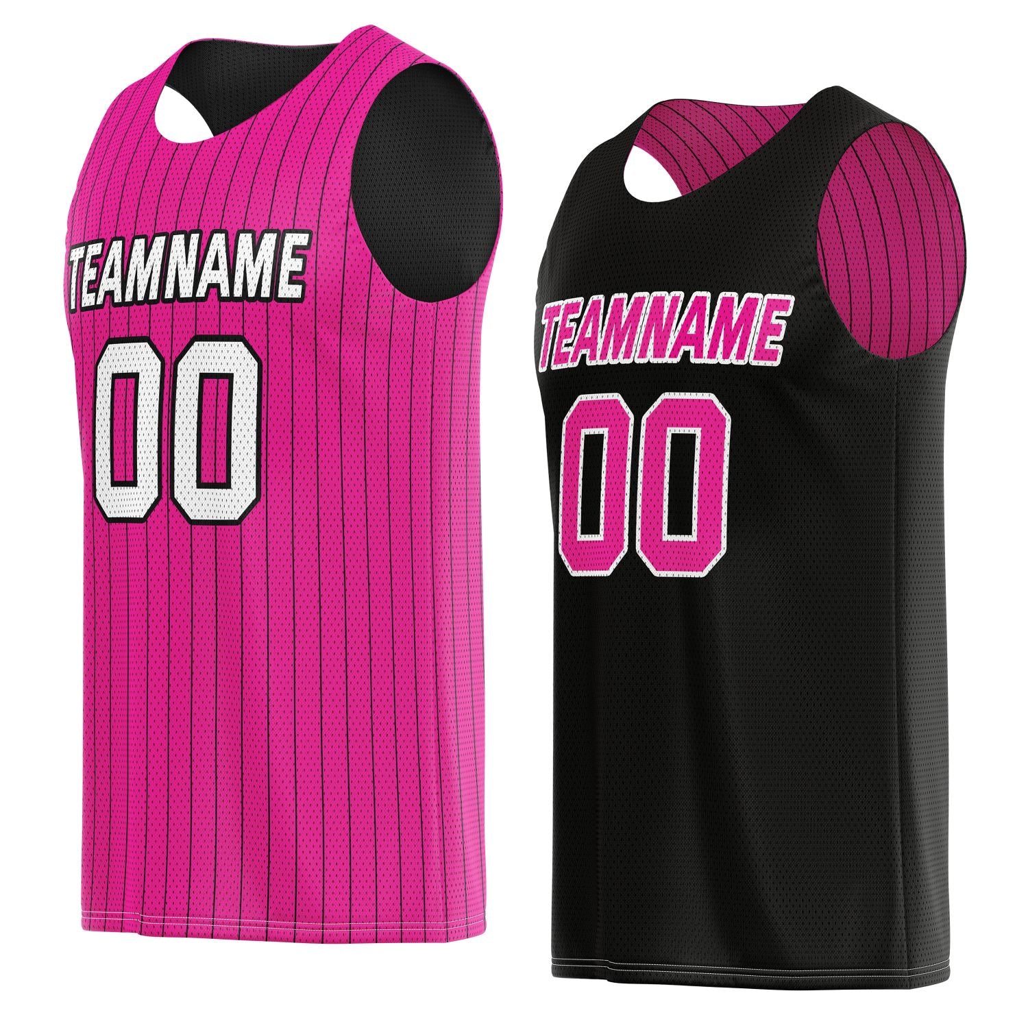 Custom Reversible Pink Black Pinstripe Basketball Jersey, Personalized Team Name Number Breathable Mesh Uniform for Men Women Youth