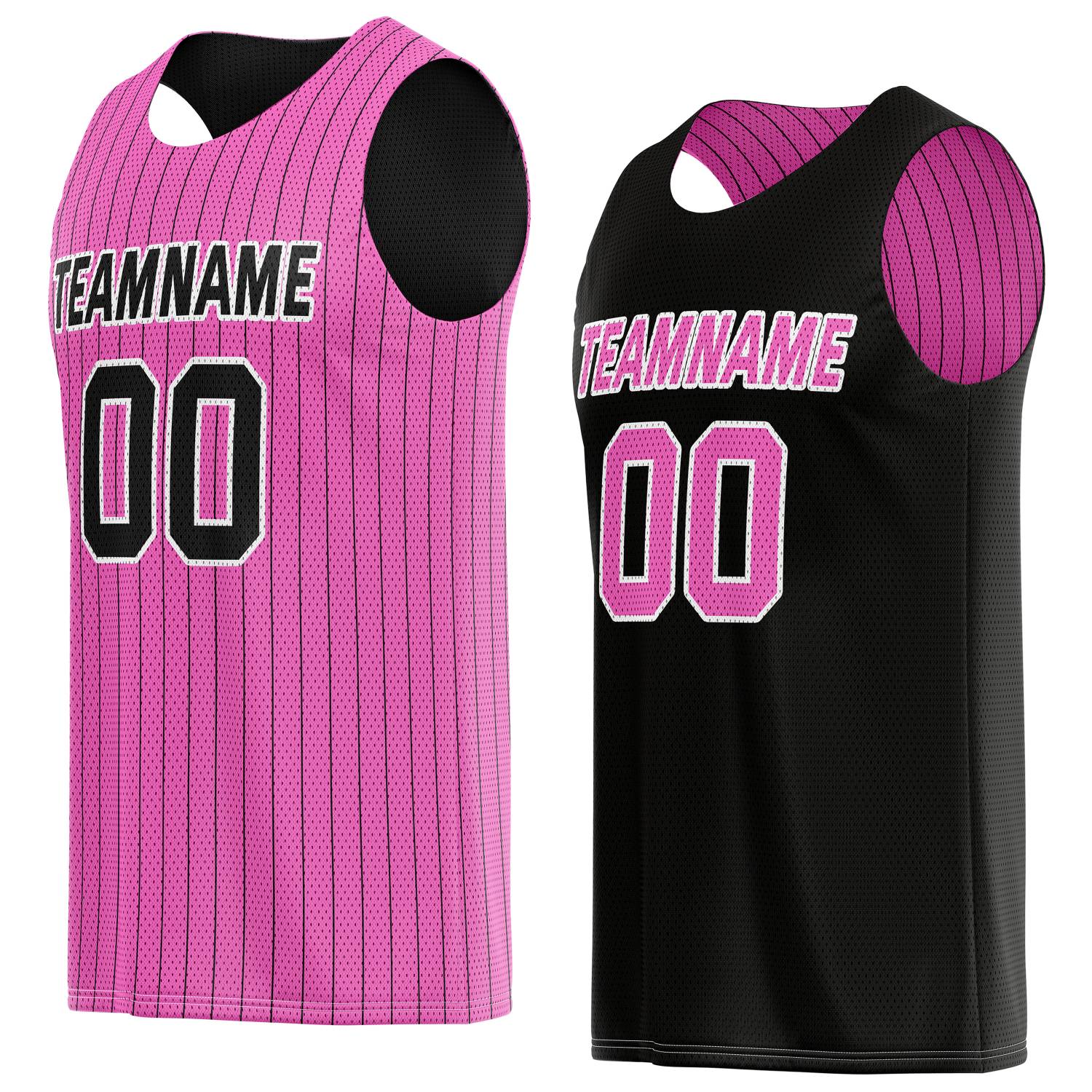 Custom Reversible Pink Black Pinstripe Basketball Jersey, Personalized Team Name Number Breathable Mesh Uniform for Men Women Youth