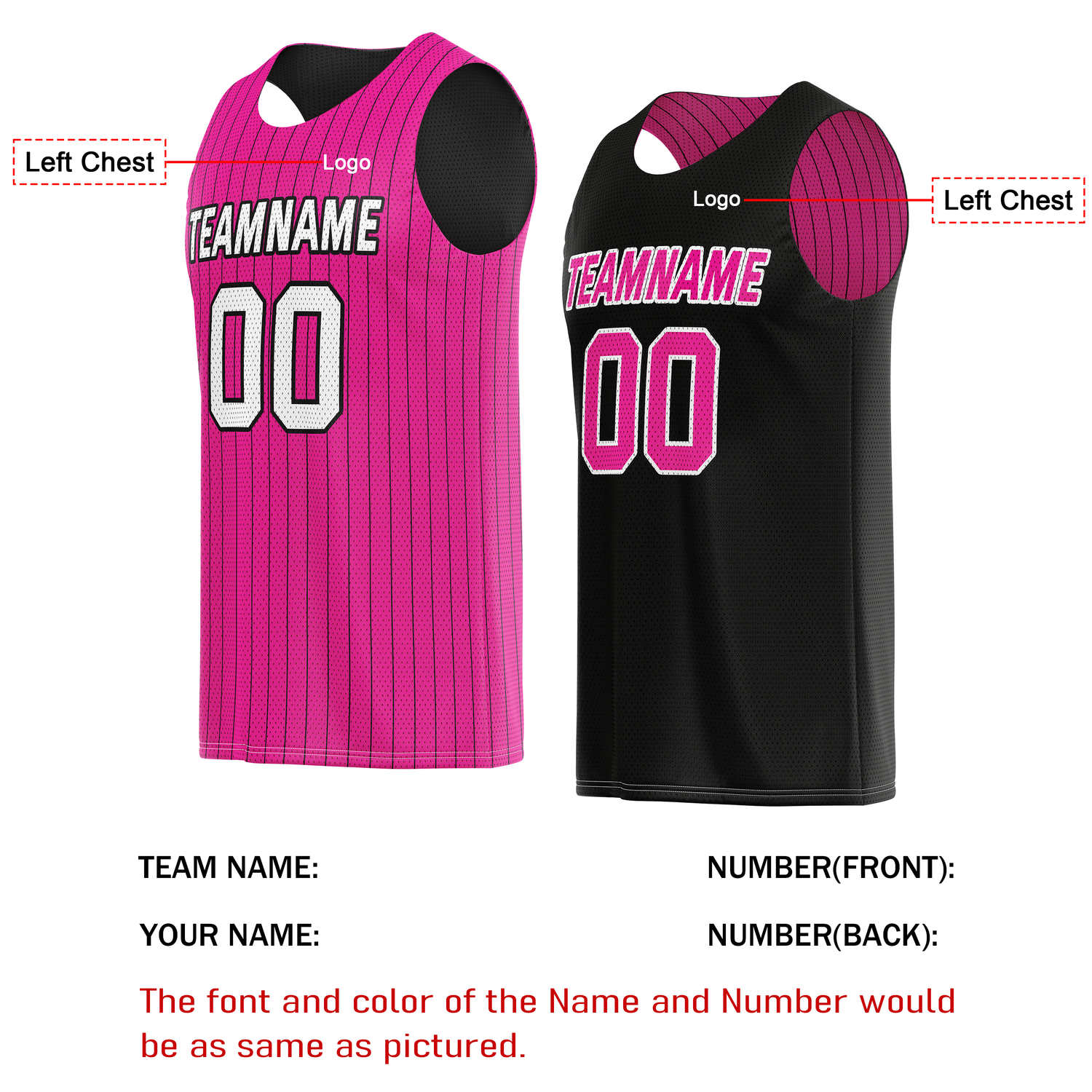 Custom Reversible Pink Black Striped Basketball Jersey | Personalized Team Name, Number & LOGO | Vosoli