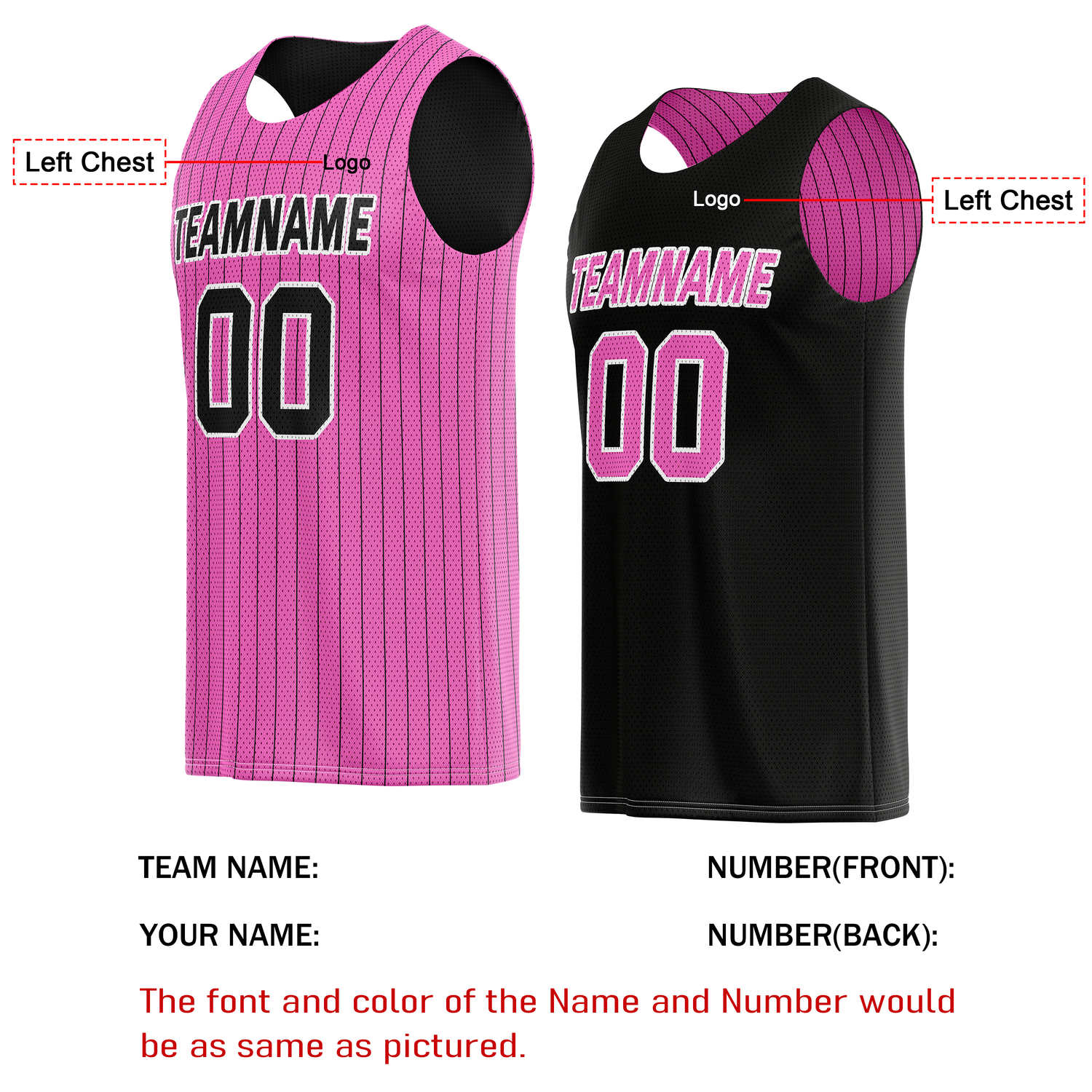 Custom Reversible Pink Black Striped Basketball Jersey | Personalized Team Name, Number & LOGO | Vosoli