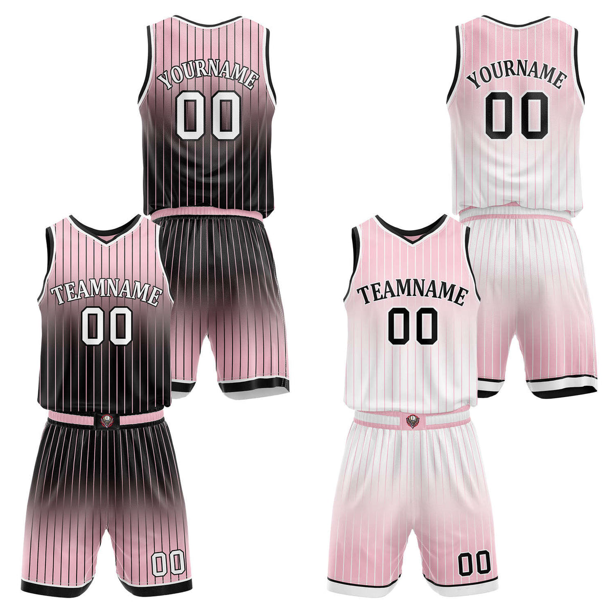Custom Reversible Pink Black White Gradient Striped Basketball Uniform Set | Team &amp; Player Name - Vosoli