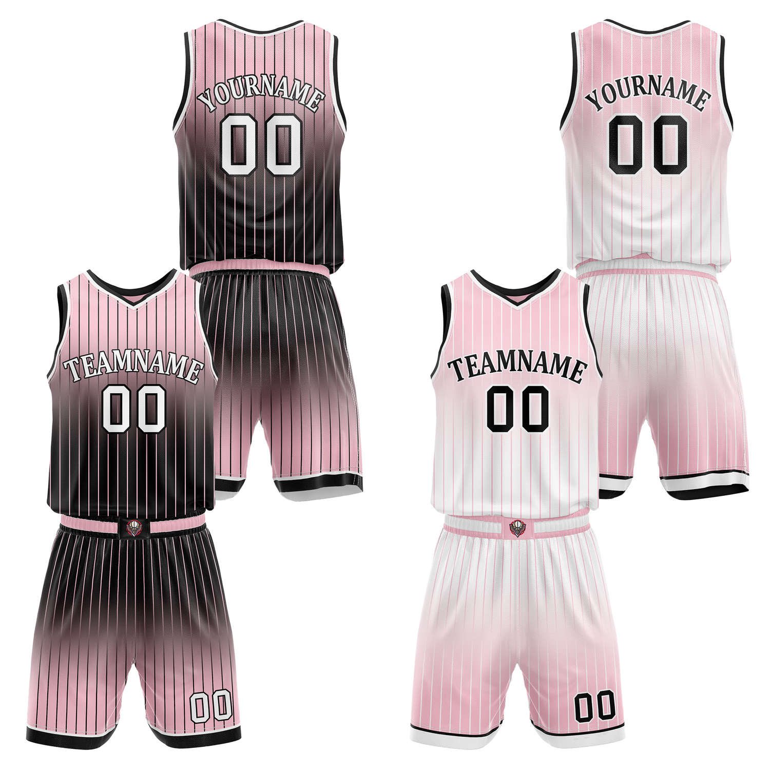 Custom Reversible Pink Black White Gradient Striped Basketball Uniform Set | Team & Player Name - Vosoli