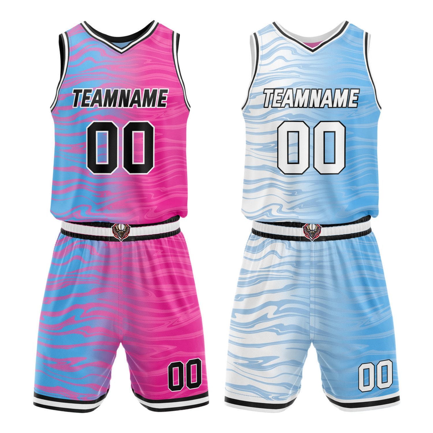 Custom Reversible Pink & Blue Gradient Wave Basketball Jersey Set - Personalized Team Name, Number & LOGO | Vosoli